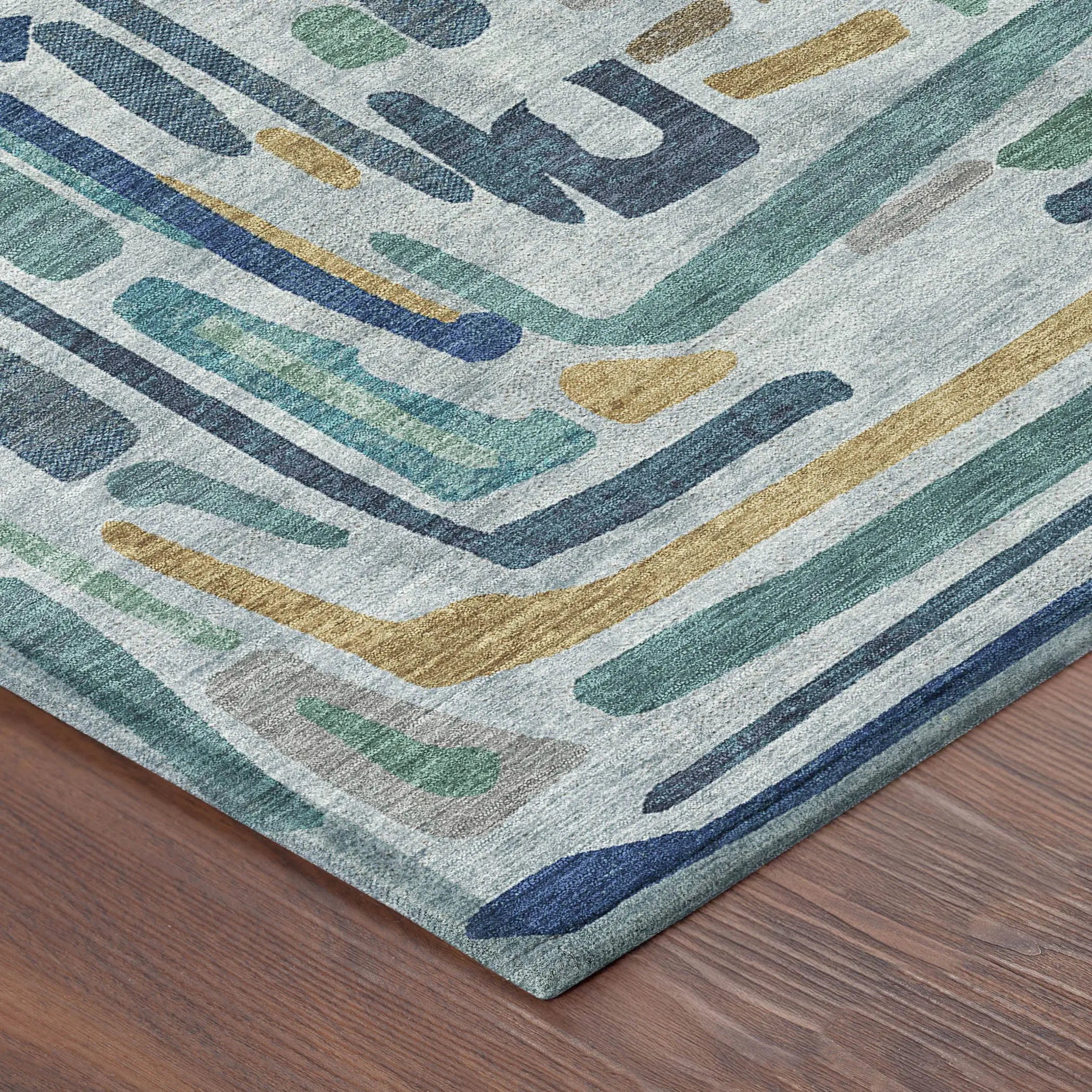 8' Teal Blue And Aqua Round Abstract Washable Indoor Outdoor Area Rug Homeroots Outdoor