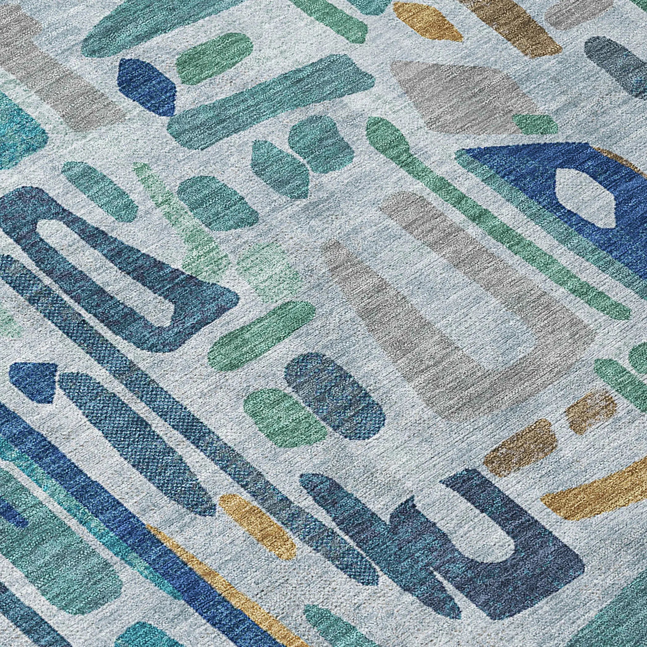 8' Teal Blue And Aqua Round Abstract Washable Indoor Outdoor Area Rug Homeroots Outdoor