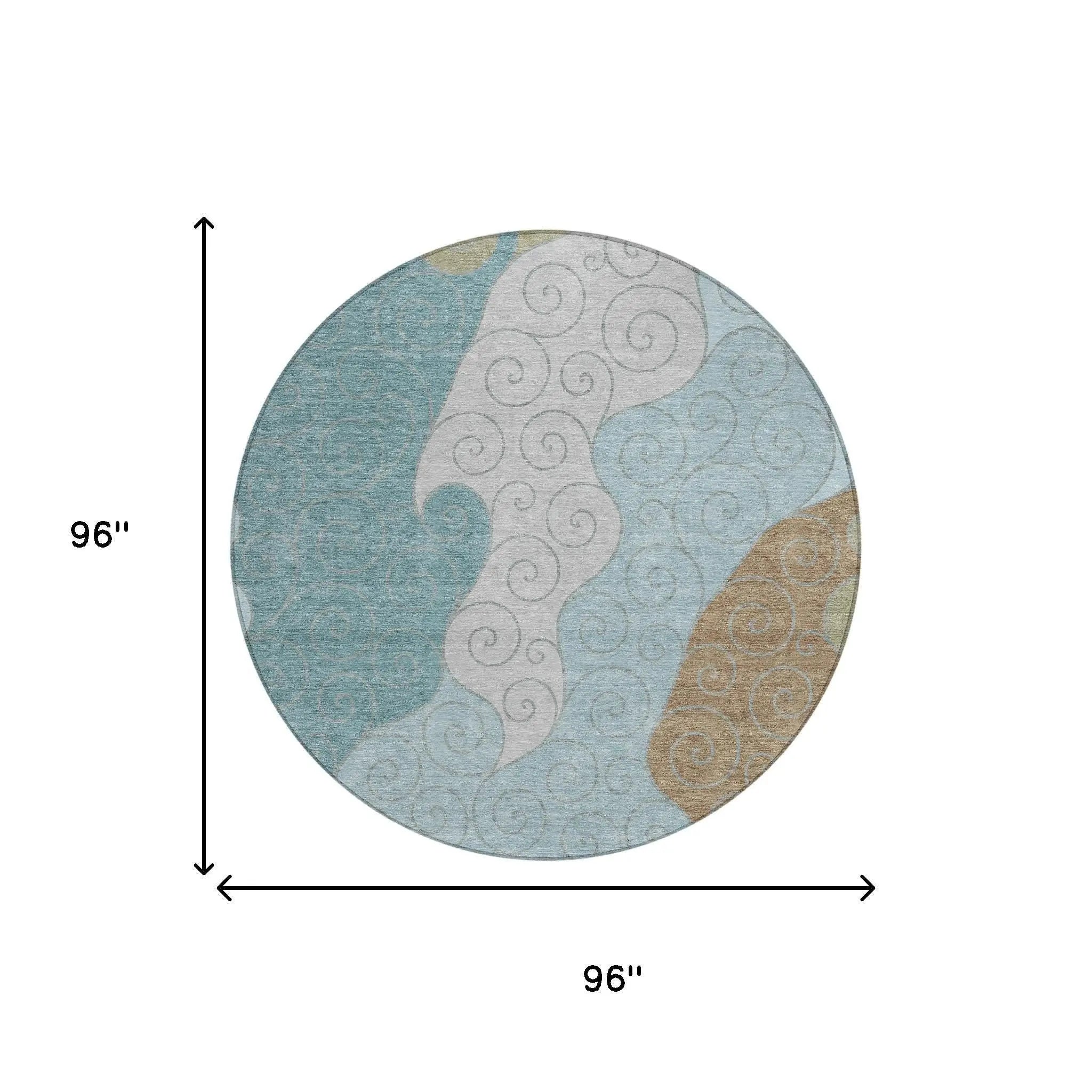 8' Teal Blue And Aqua Round Abstract Washable Indoor Outdoor Area Rug Homeroots Outdoor