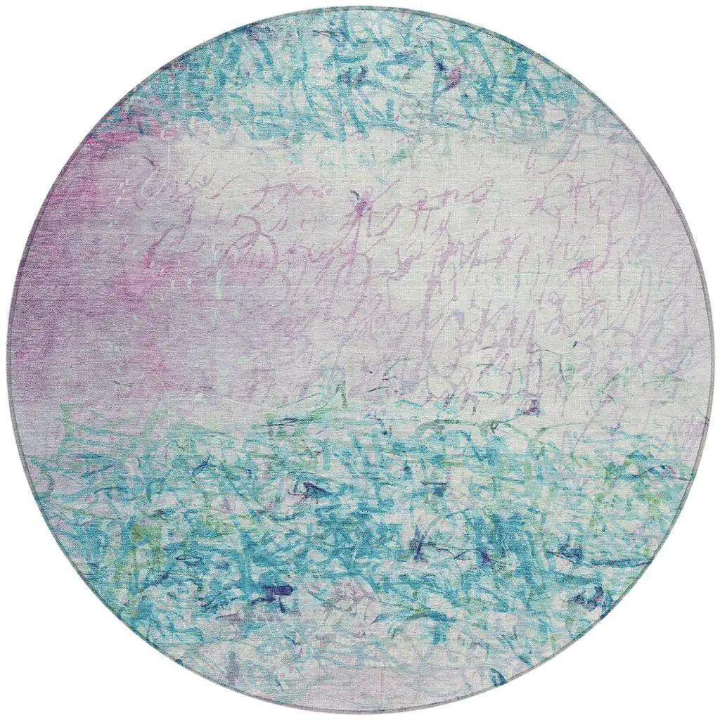 8' Teal Blue And Aqua Round Abstract Washable Indoor Outdoor Area Rug Homeroots Outdoor