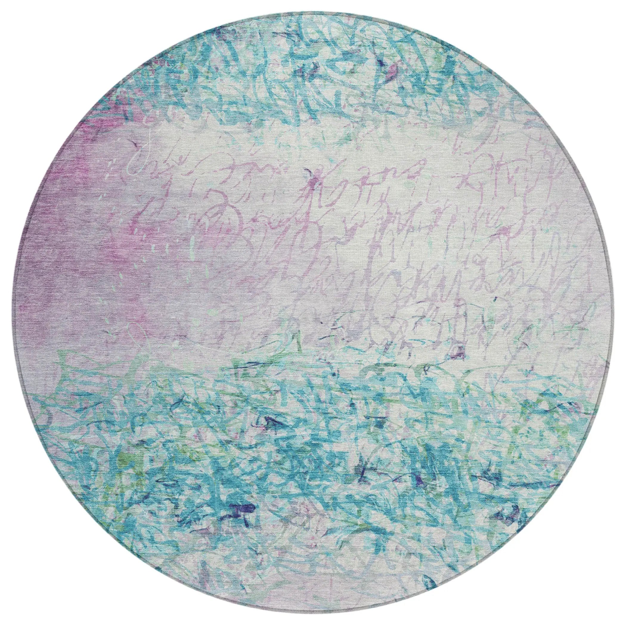 8' Teal Blue And Aqua Round Abstract Washable Indoor Outdoor Area Rug Homeroots Outdoor