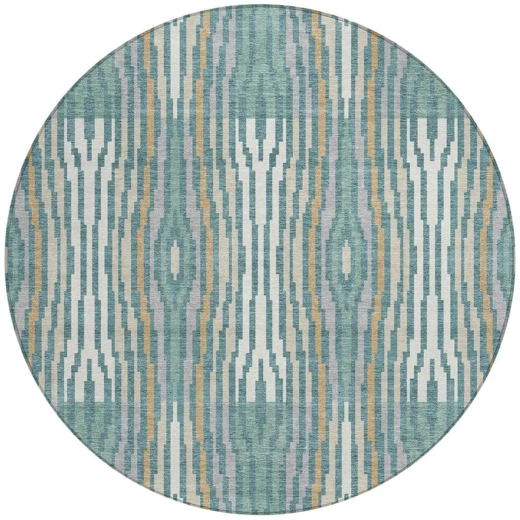 8' Teal Blue And Aqua Round Abstract Washable Indoor Outdoor Area Rug Homeroots Outdoor