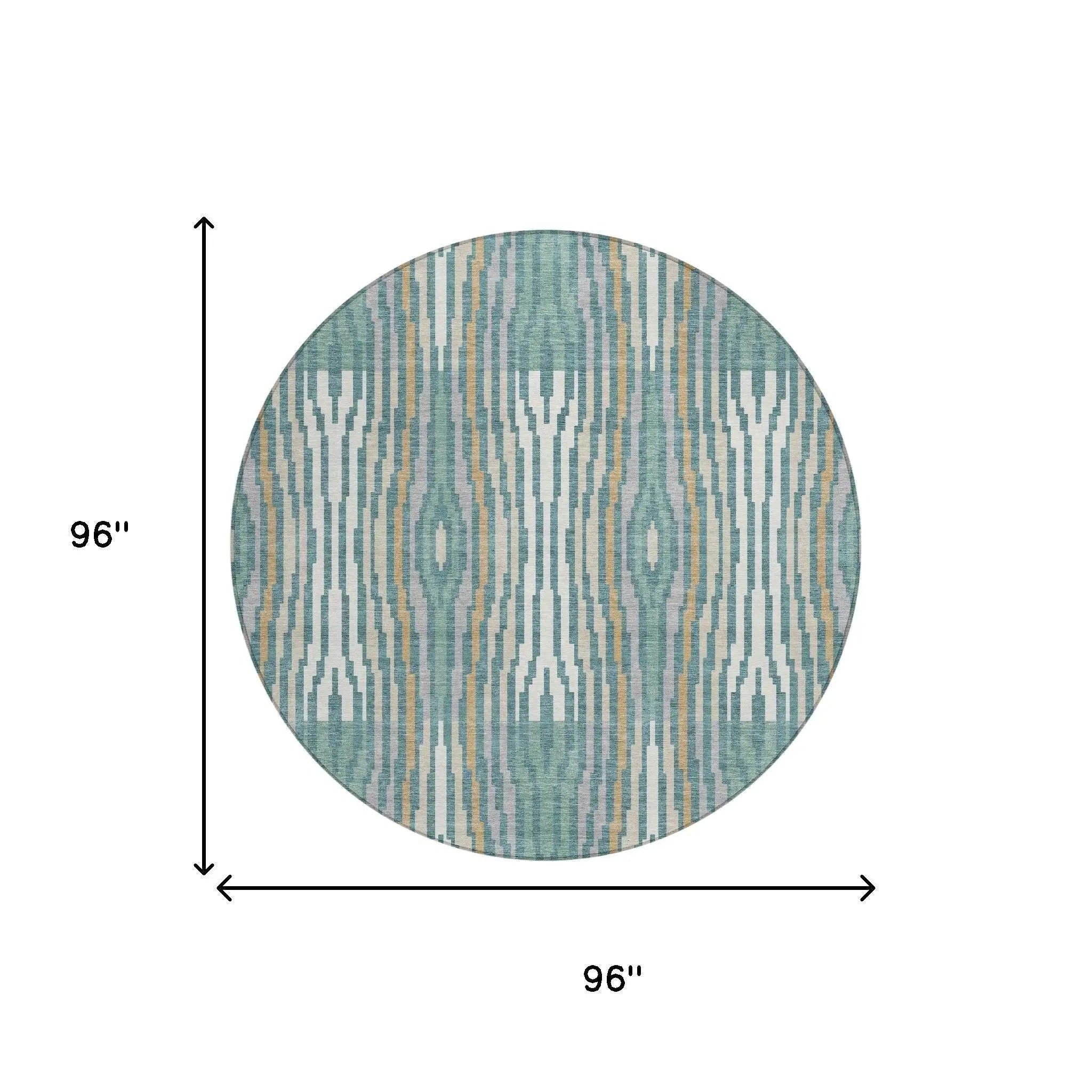 8' Teal Blue And Aqua Round Abstract Washable Indoor Outdoor Area Rug Homeroots Outdoor