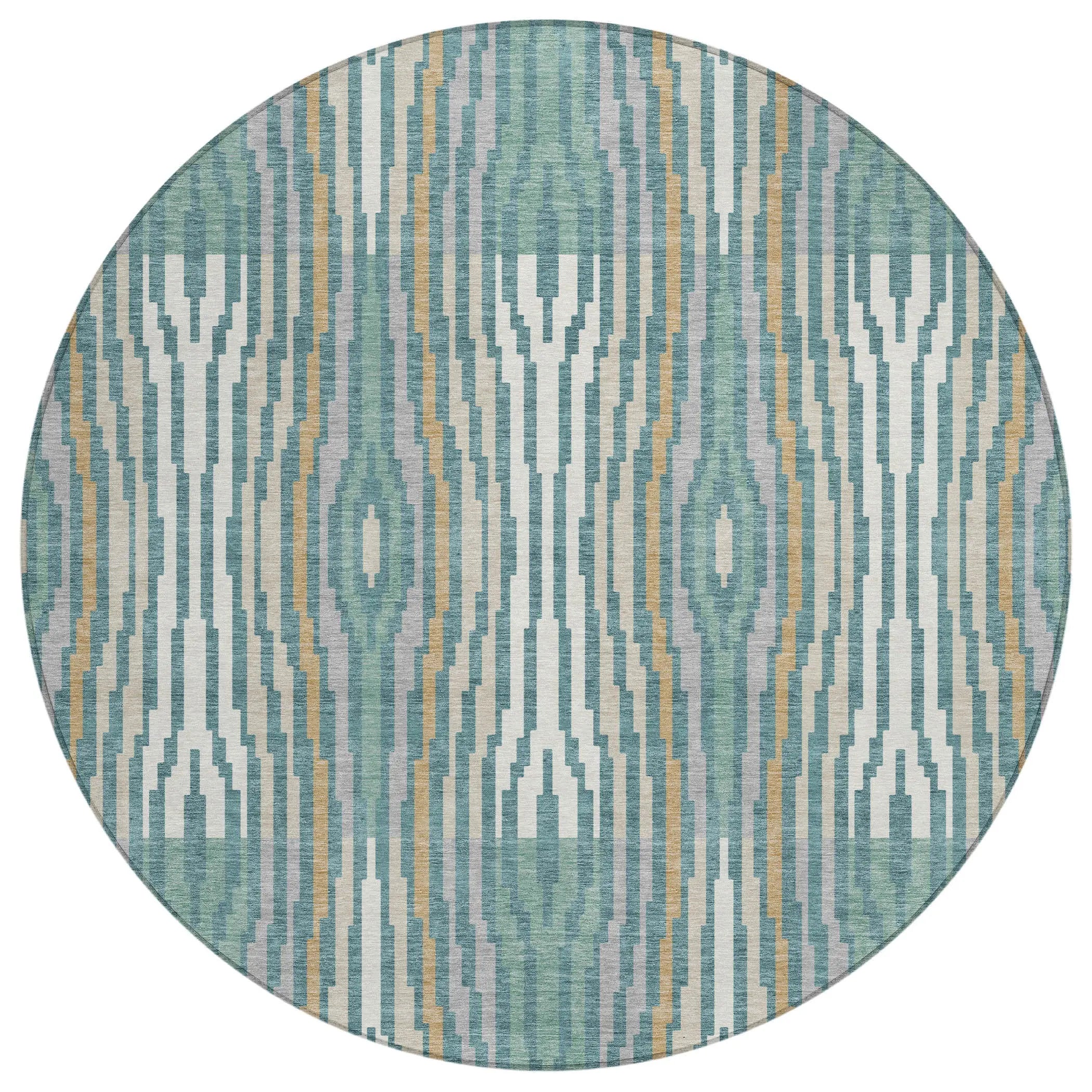 8' Teal Blue And Aqua Round Abstract Washable Indoor Outdoor Area Rug Homeroots Outdoor