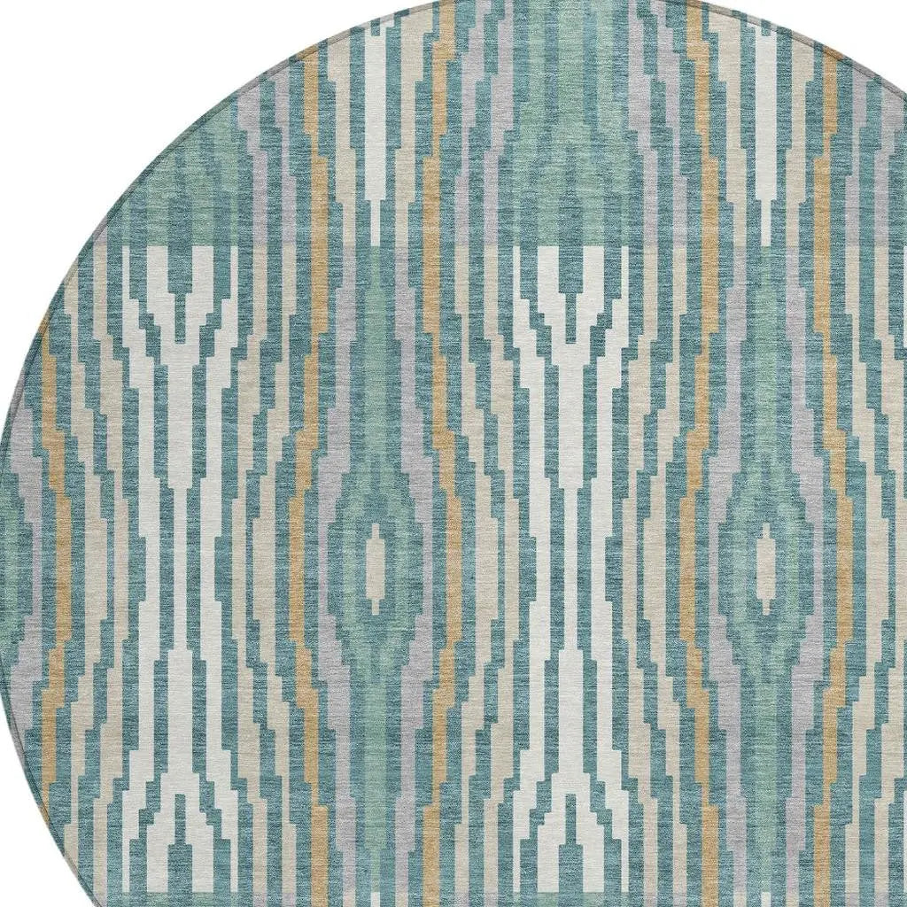 8' Teal Blue And Aqua Round Abstract Washable Indoor Outdoor Area Rug Homeroots Outdoor