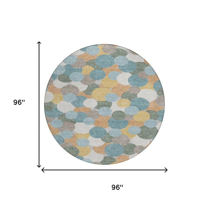 8' Teal Blue And Aqua Round Geometric Washable Indoor Outdoor Area Rug Homeroots Outdoor