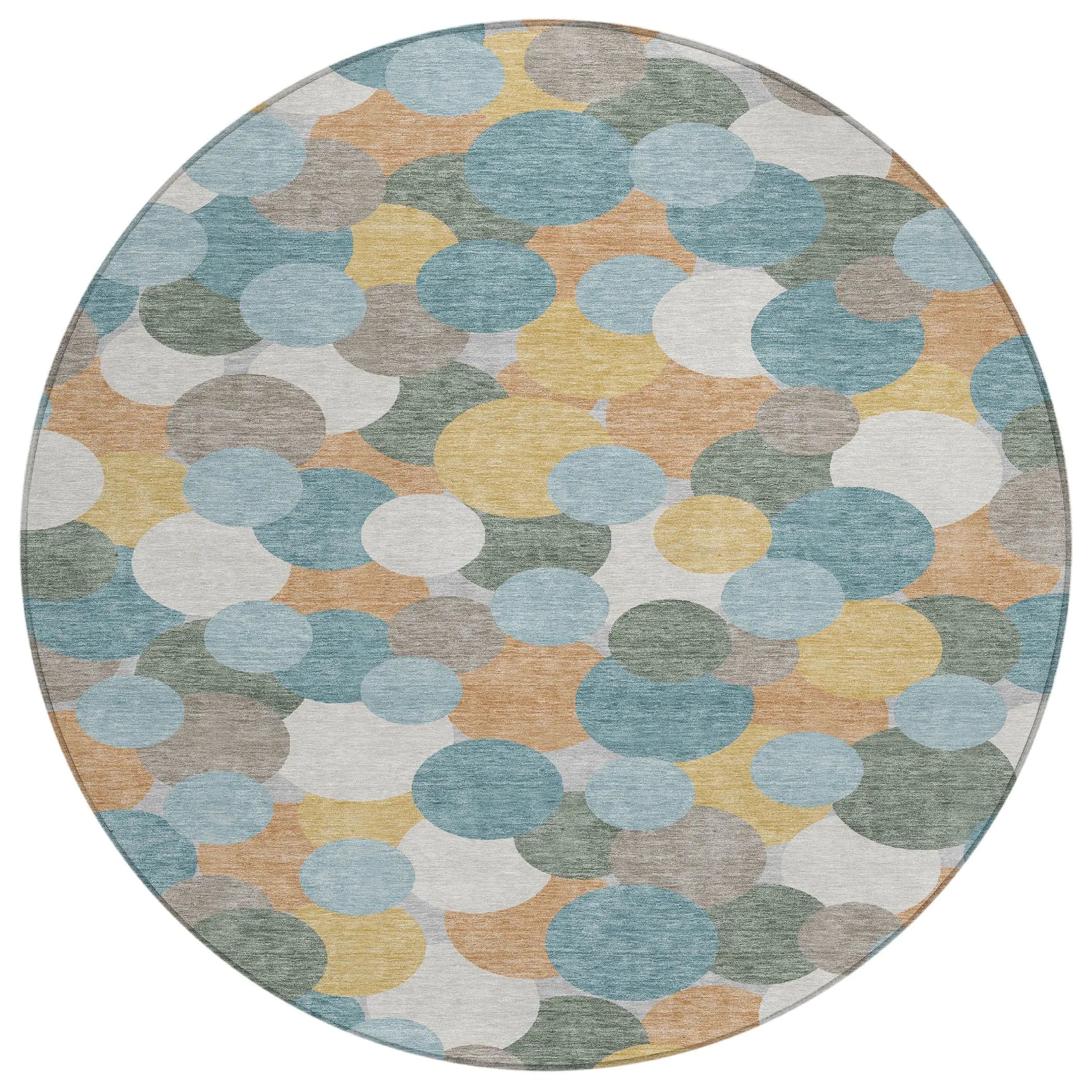 8' Teal Blue And Aqua Round Geometric Washable Indoor Outdoor Area Rug Homeroots Outdoor