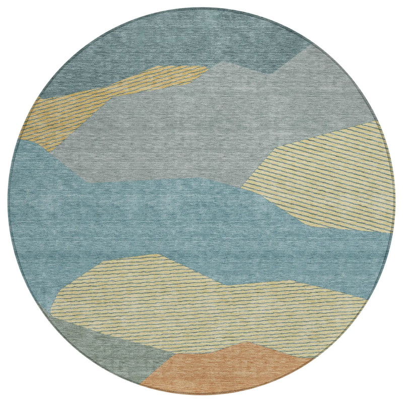 8' Teal Blue And Aqua Round Geometric Washable Indoor Outdoor Area Rug Homeroots Outdoor