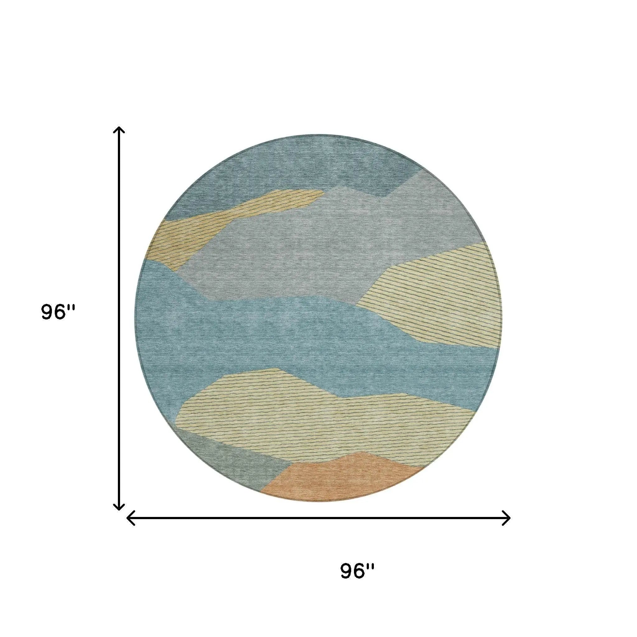 8' Teal Blue And Aqua Round Geometric Washable Indoor Outdoor Area Rug Homeroots Outdoor