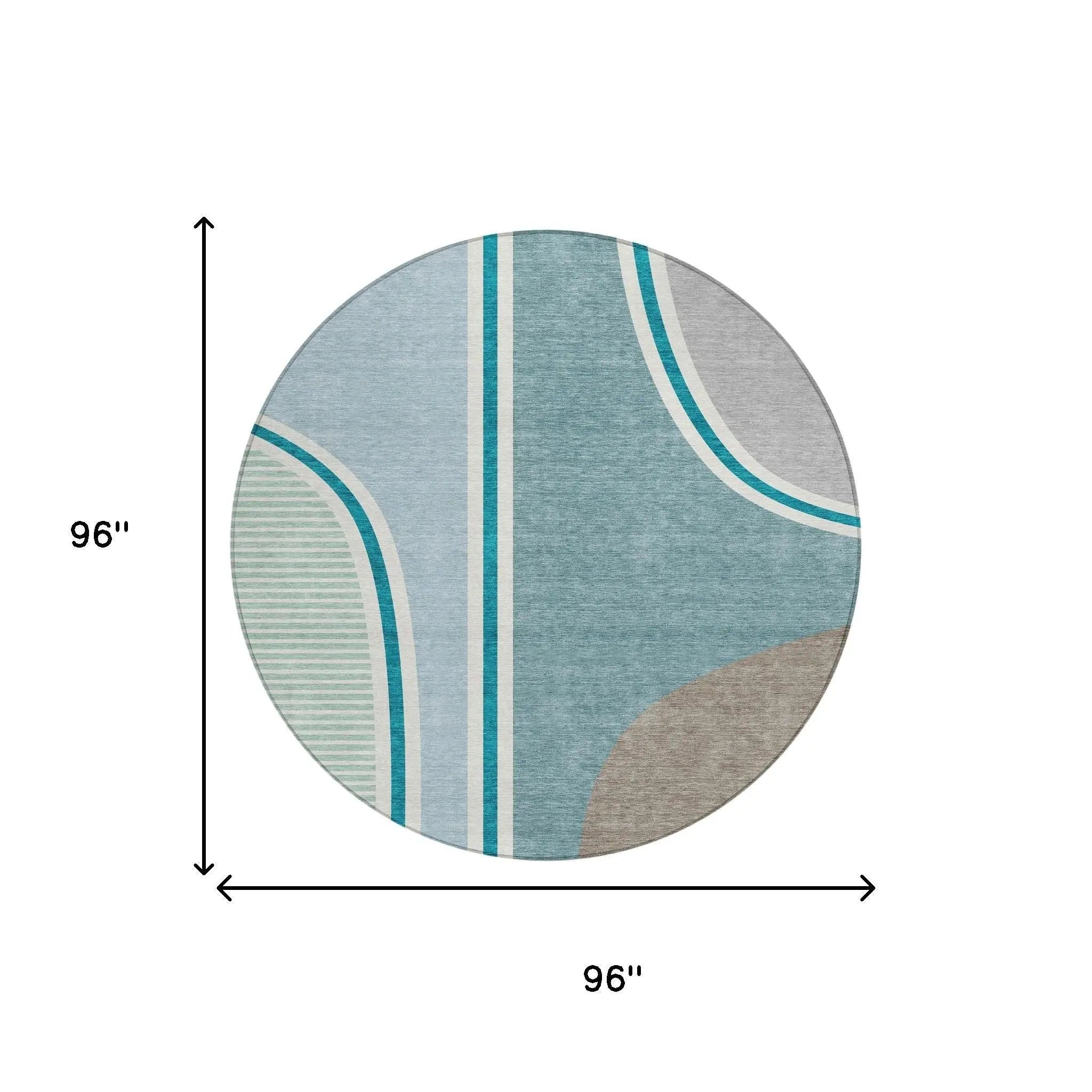 8' Teal Blue And Aqua Round Geometric Washable Indoor Outdoor Area Rug Homeroots Outdoor