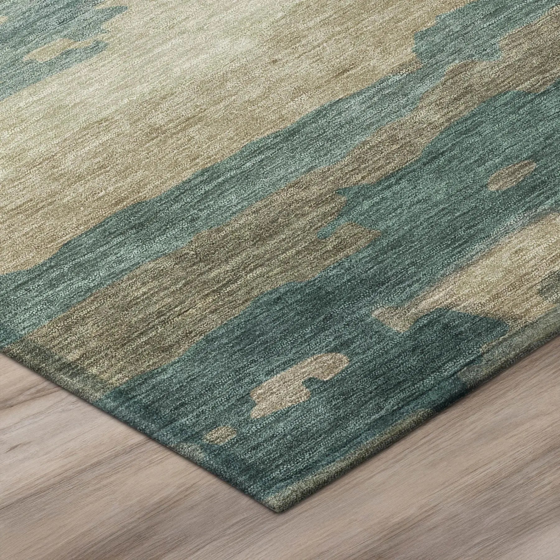 8' Teal Blue And Beige Round Abstract Washable Indoor Outdoor Area Rug Homeroots Outdoor