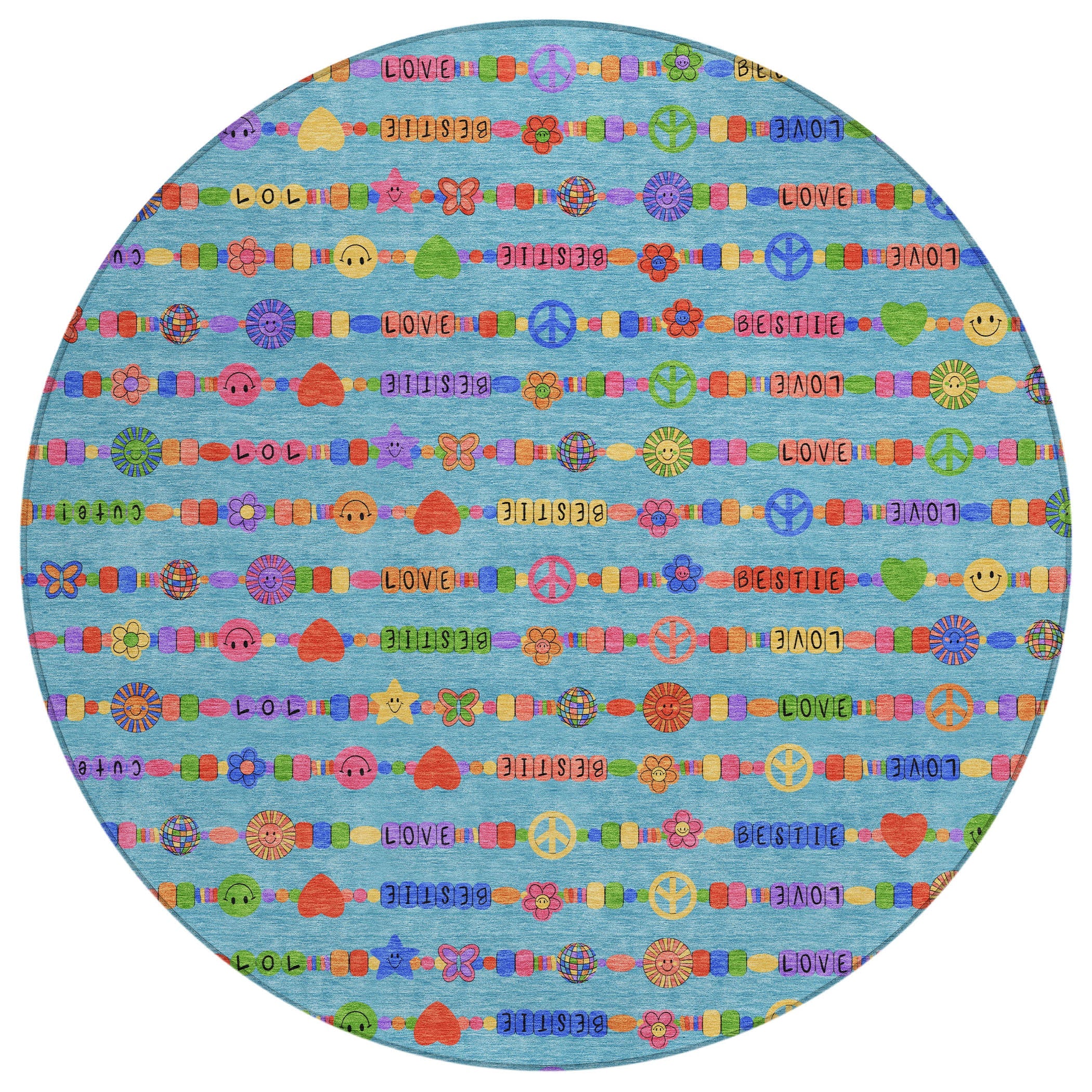 8' Teal Blue And Beige Round Geometric Washable Indoor Outdoor Area Rug Homeroots Outdoor