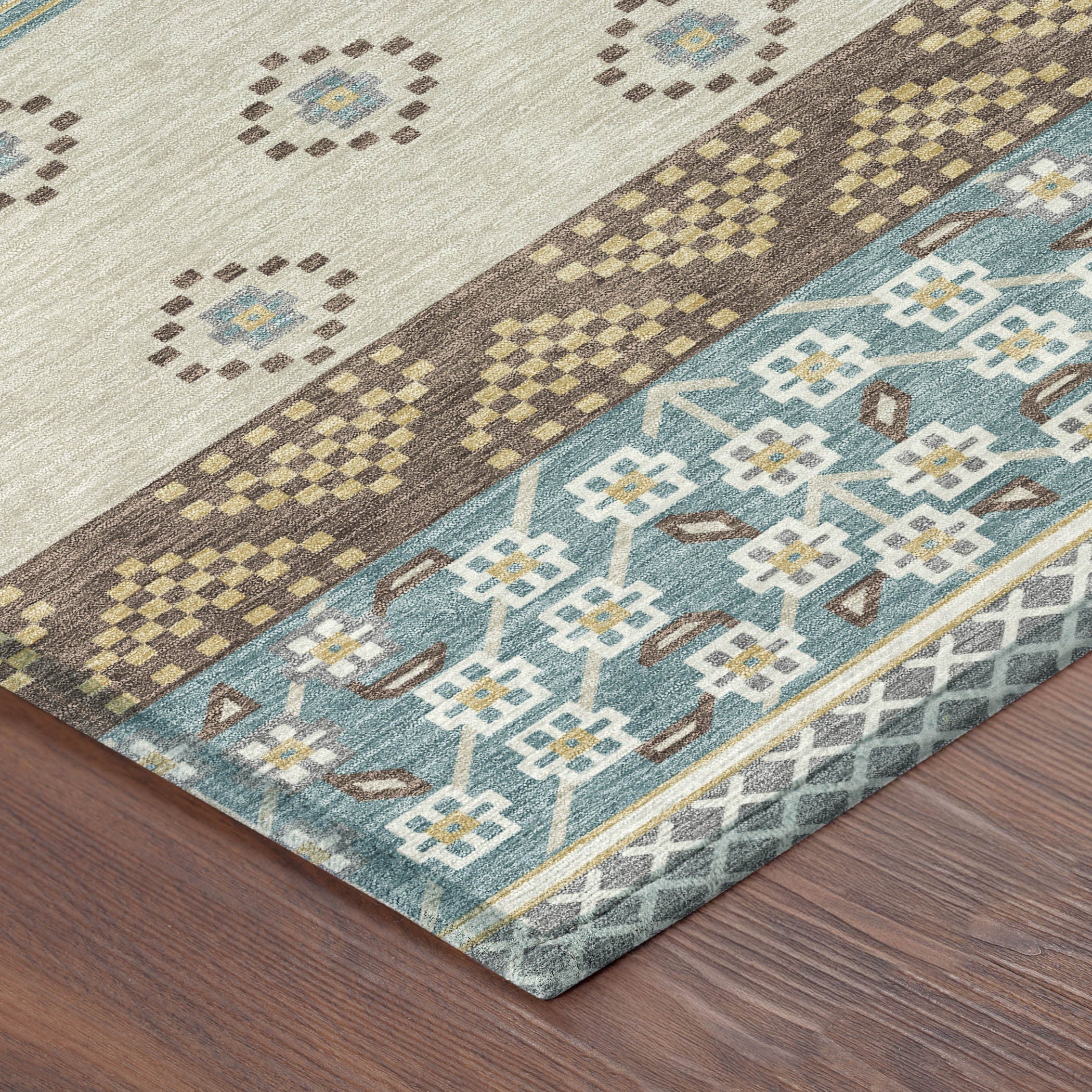 8' Teal Blue And Beige Round Striped Washable Indoor Outdoor Area Rug Homeroots Outdoor