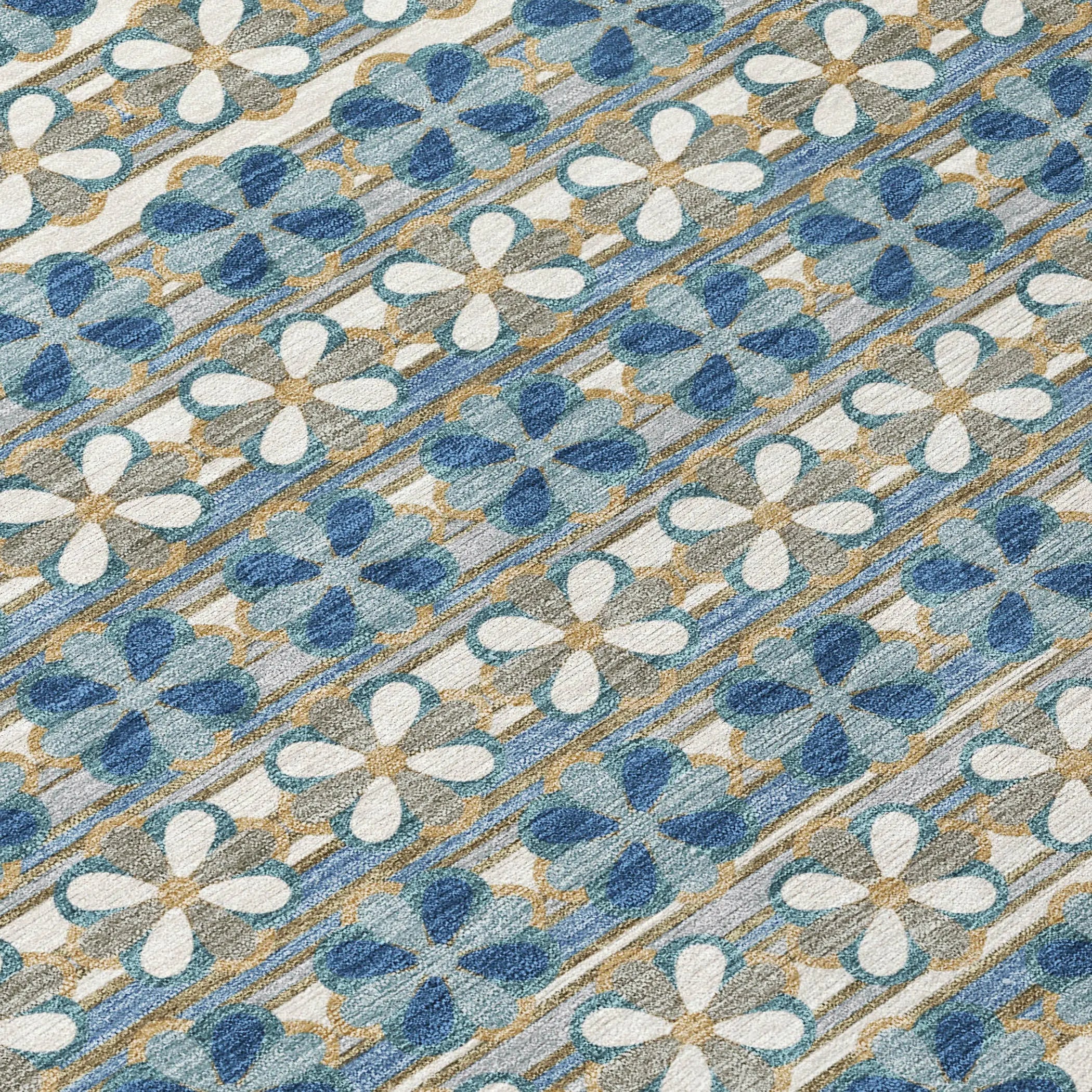 8' Teal Blue And Black Round Striped Washable Indoor Outdoor Area Rug Homeroots Outdoor