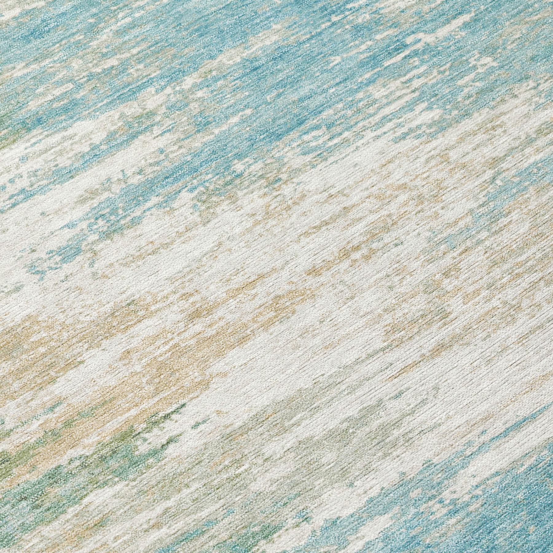 8' Teal Blue And Blue Round Abstract Washable Indoor Outdoor Area Rug Homeroots Outdoor