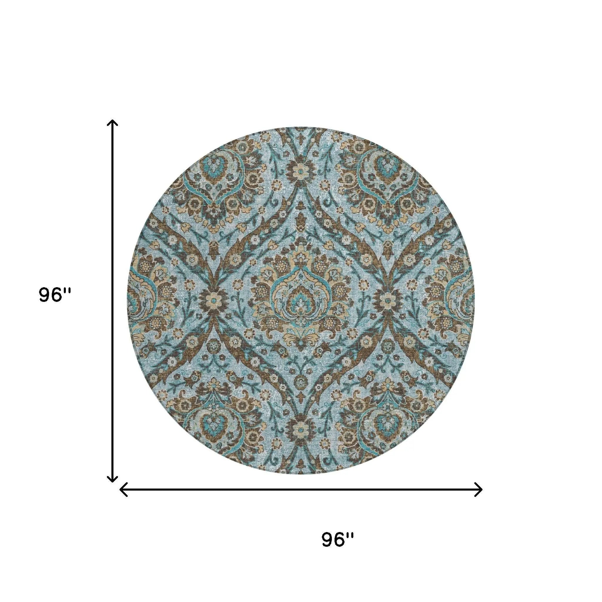 8' Teal Blue And Blue Round Floral Washable Indoor Outdoor Area Rug Homeroots Outdoor