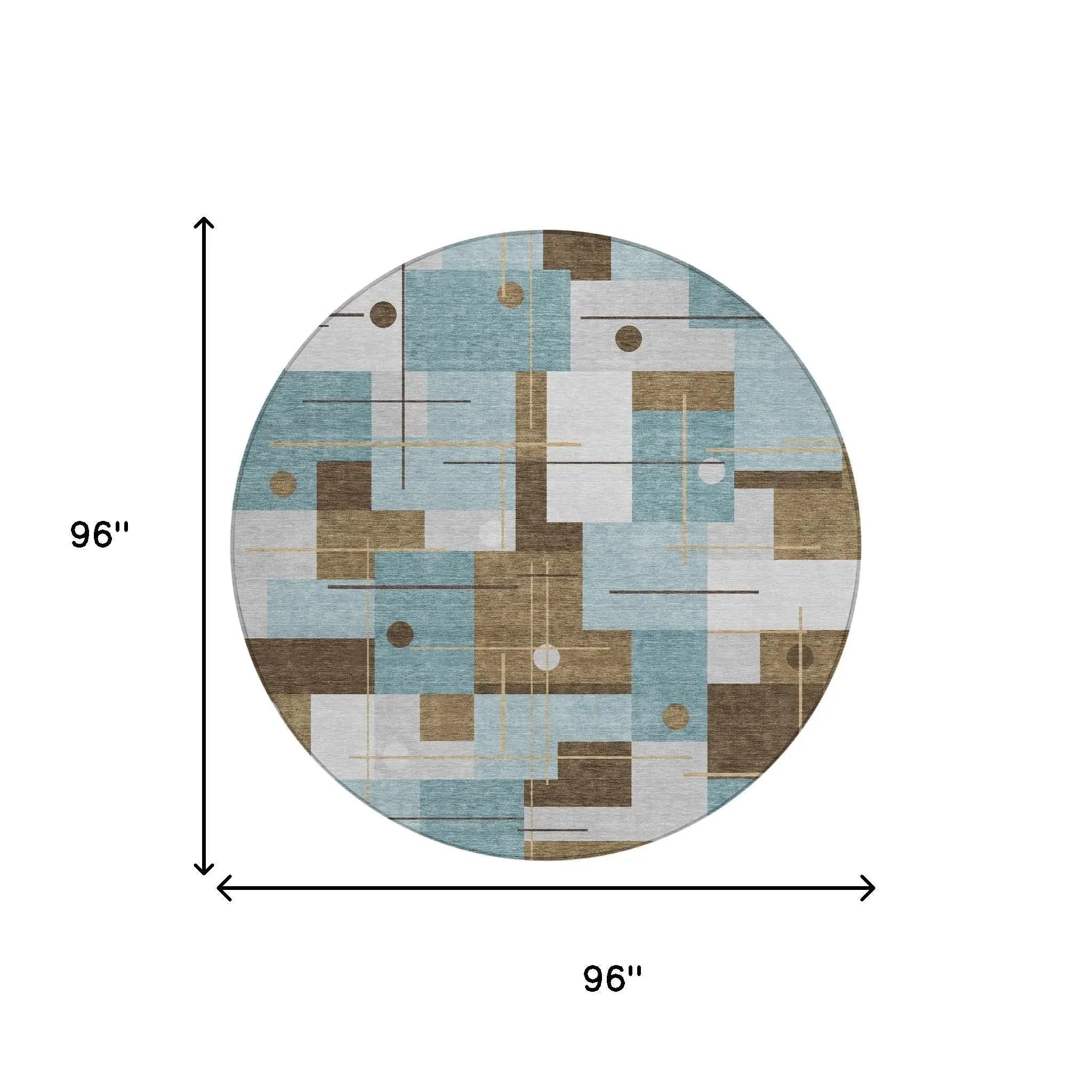 8' Teal Blue And Blue Round Geometric Washable Indoor Outdoor Area Rug Homeroots Outdoor