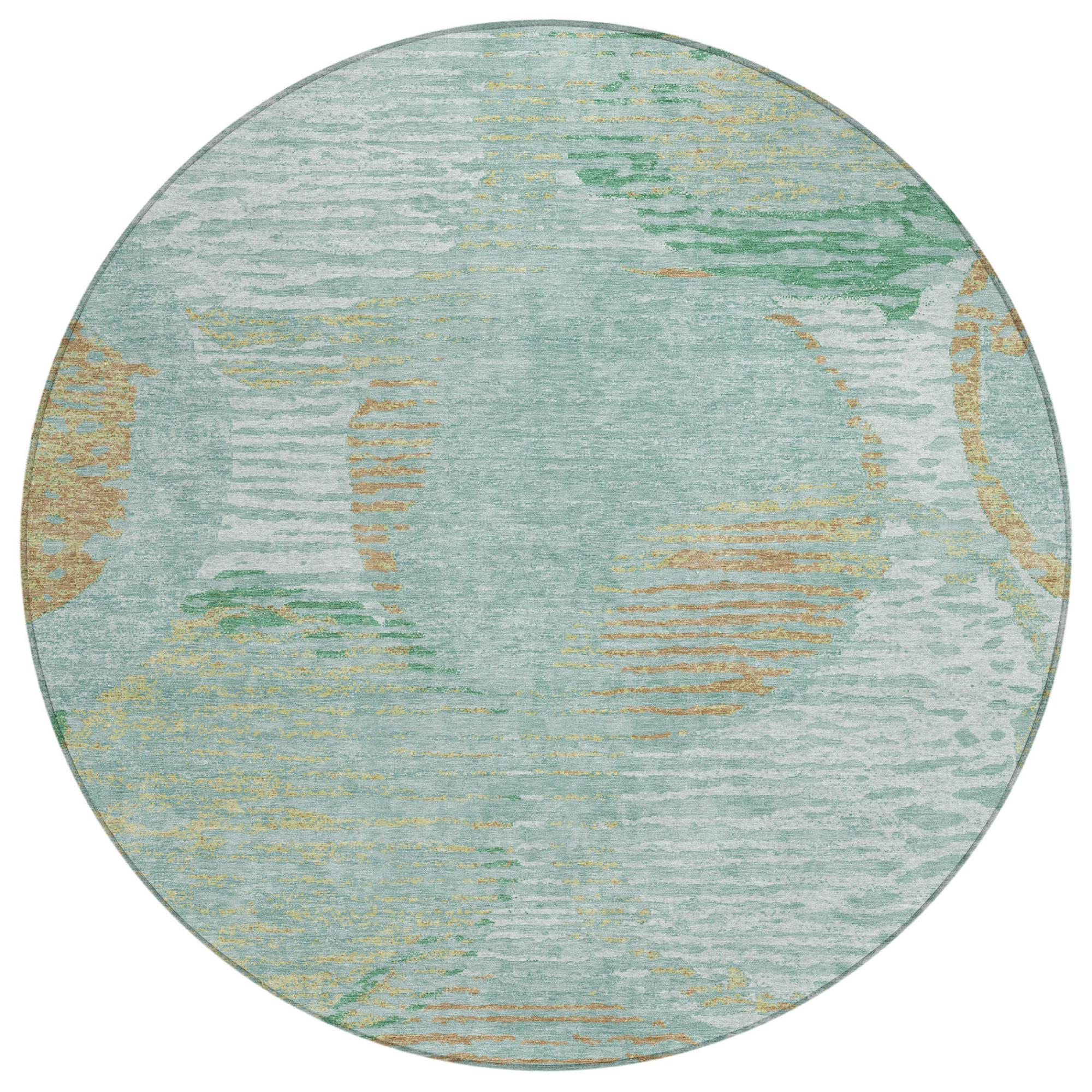 8' Teal Blue And Blue Round Geometric Washable Indoor Outdoor Area Rug Homeroots Outdoor