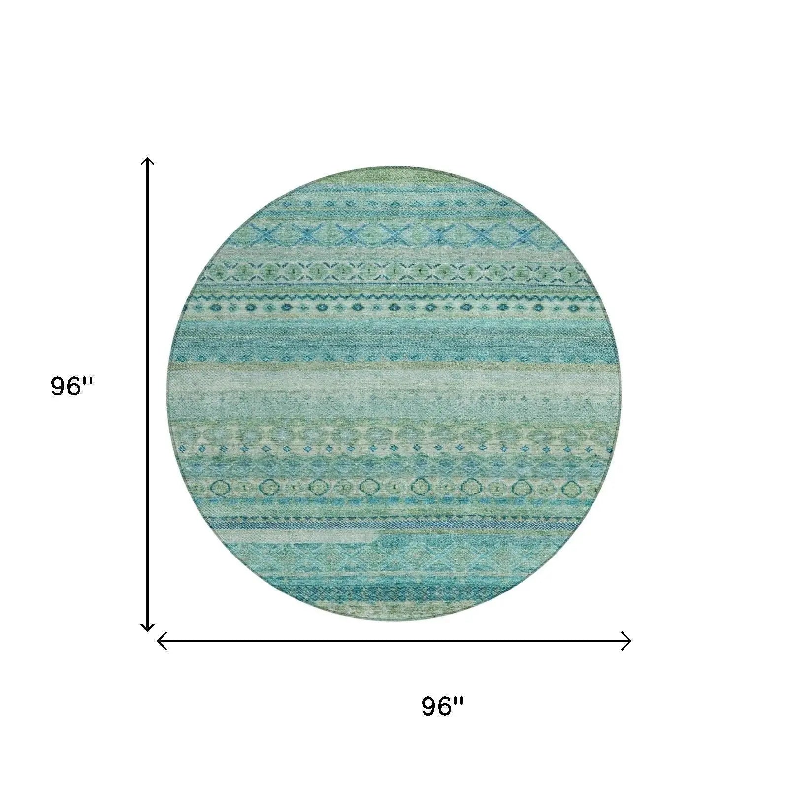 8' Teal Blue And Blue Round Striped Washable Indoor Outdoor Area Rug Homeroots Outdoor