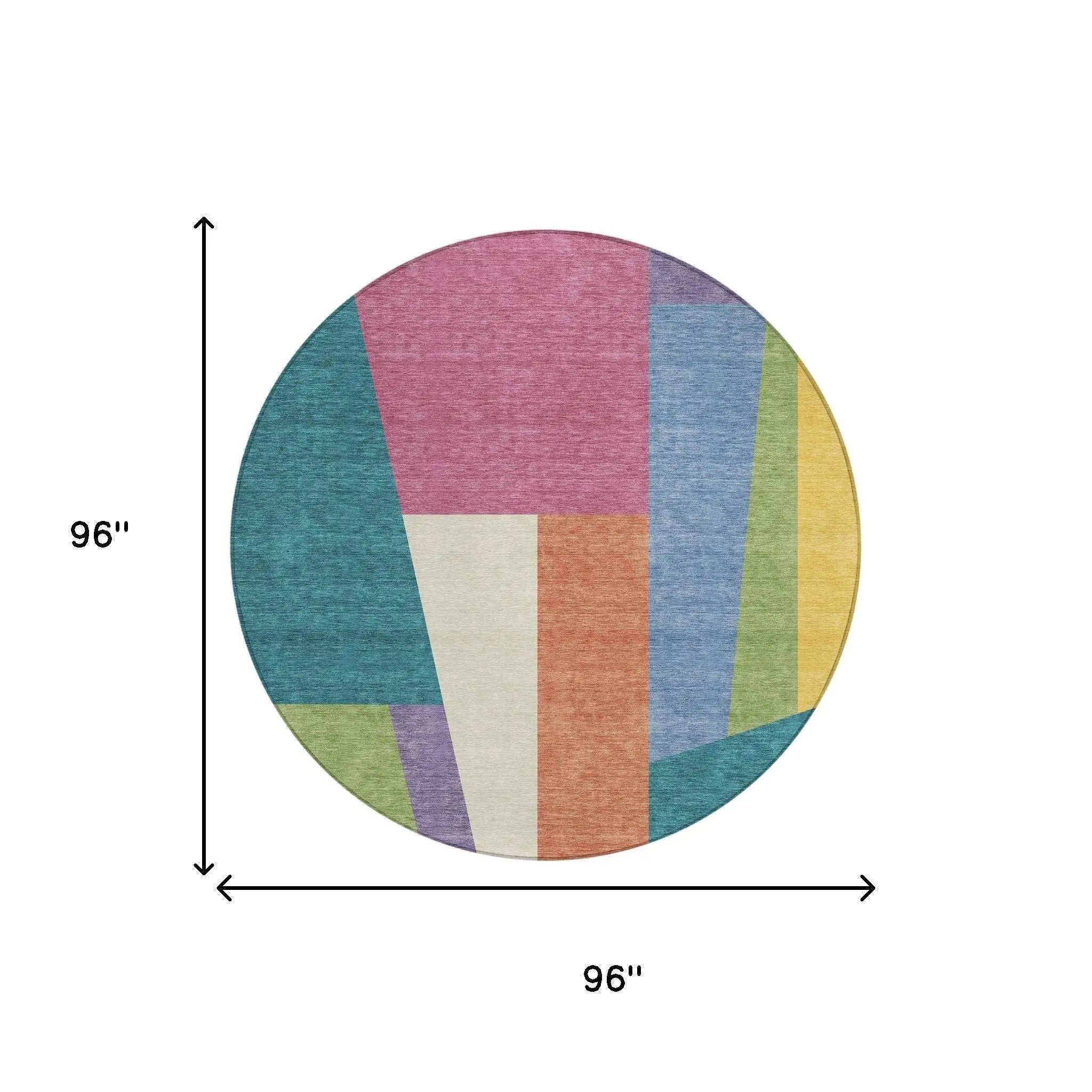 8' Teal Blue And Blush Round Geometric Washable Indoor Outdoor Area Rug Homeroots Outdoor