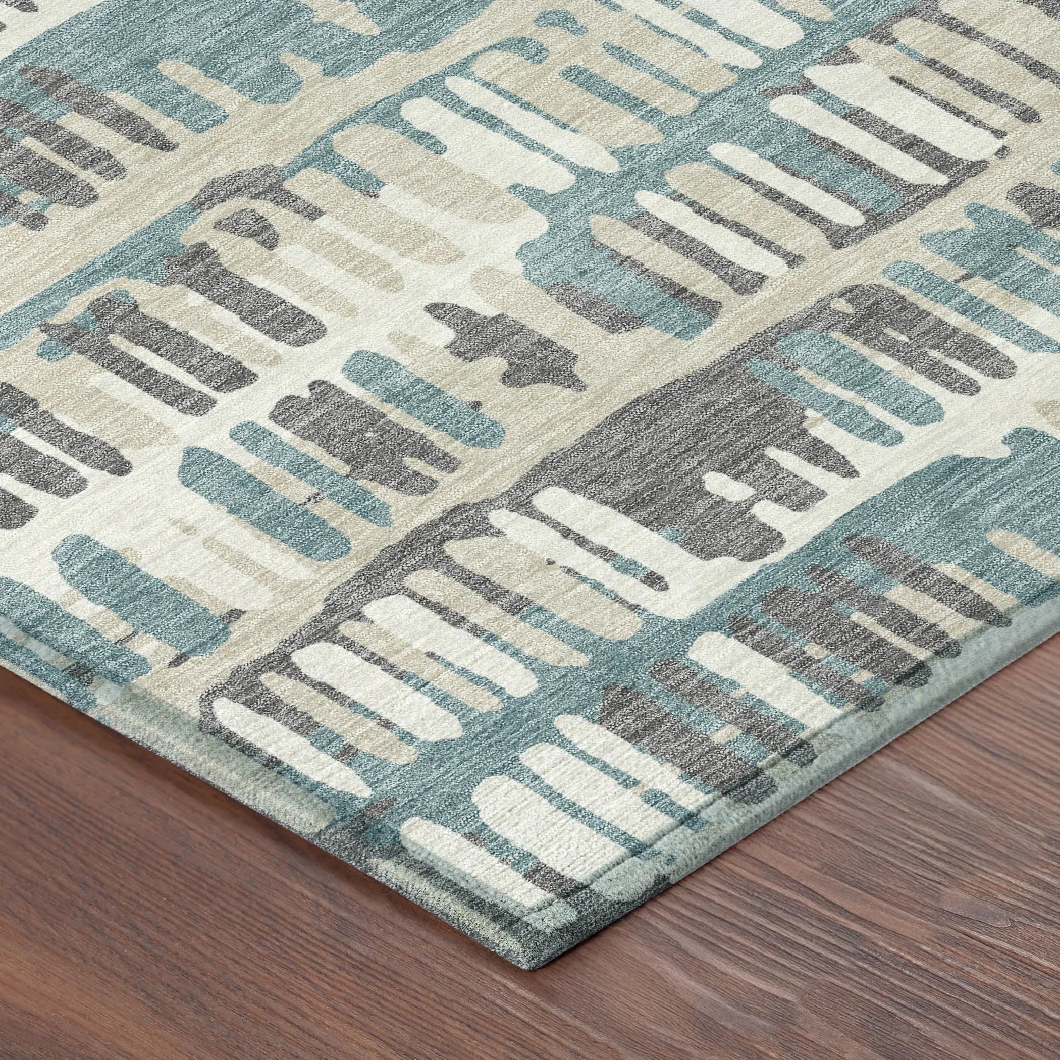 8' Teal Blue And Brown Round Abstract Washable Indoor Outdoor Area Rug Homeroots Outdoor