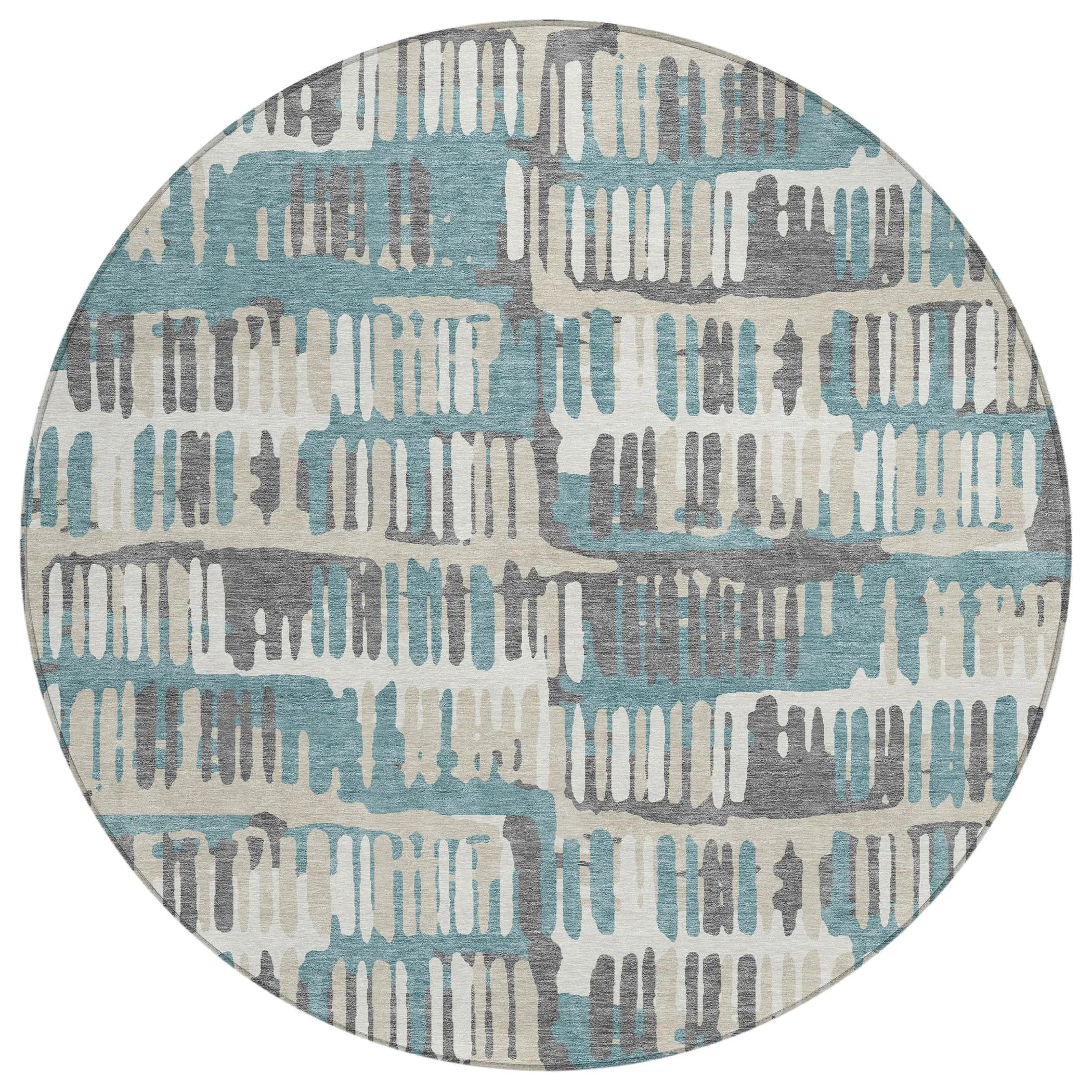 8' Teal Blue And Brown Round Abstract Washable Indoor Outdoor Area Rug Homeroots Outdoor
