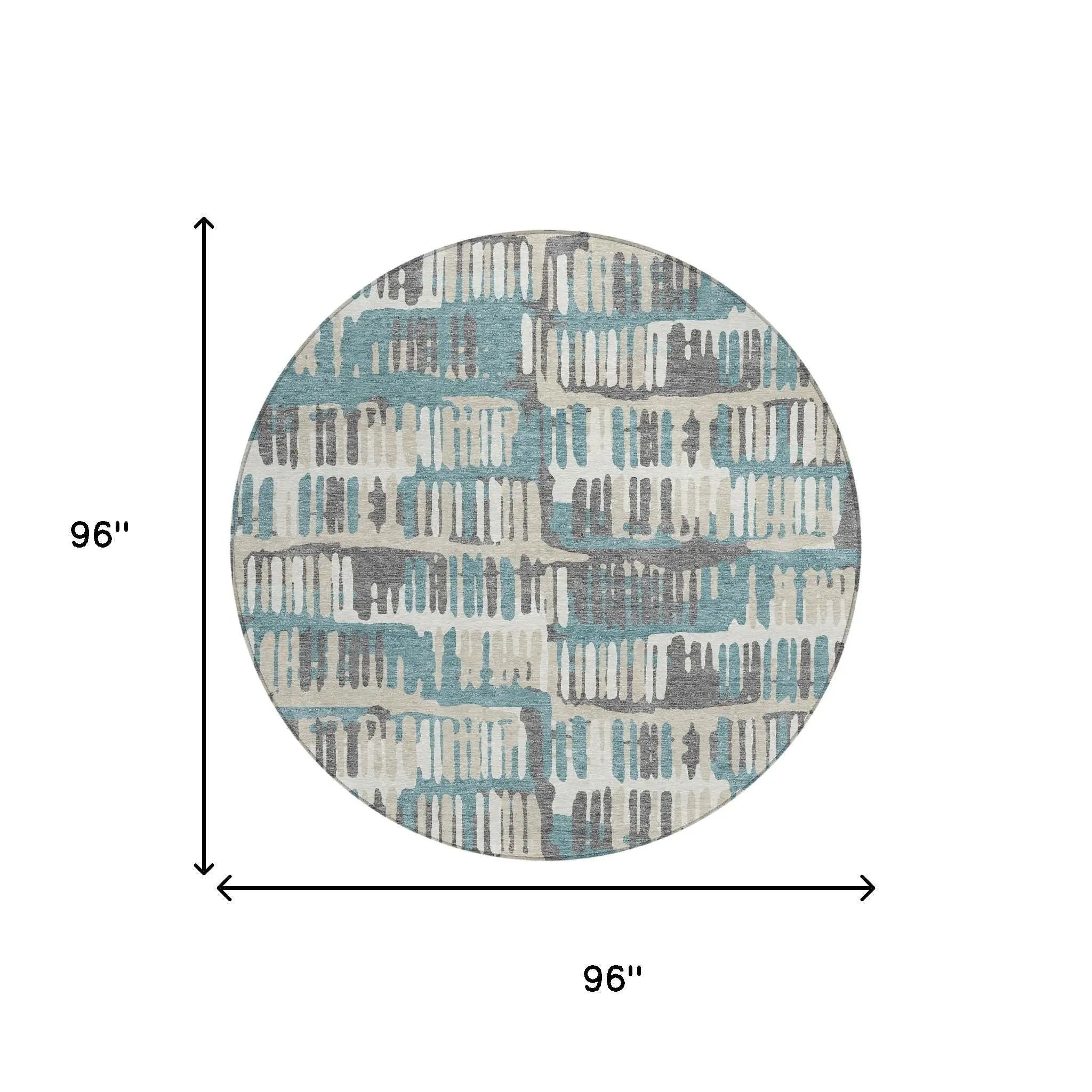 8' Teal Blue And Brown Round Abstract Washable Indoor Outdoor Area Rug Homeroots Outdoor