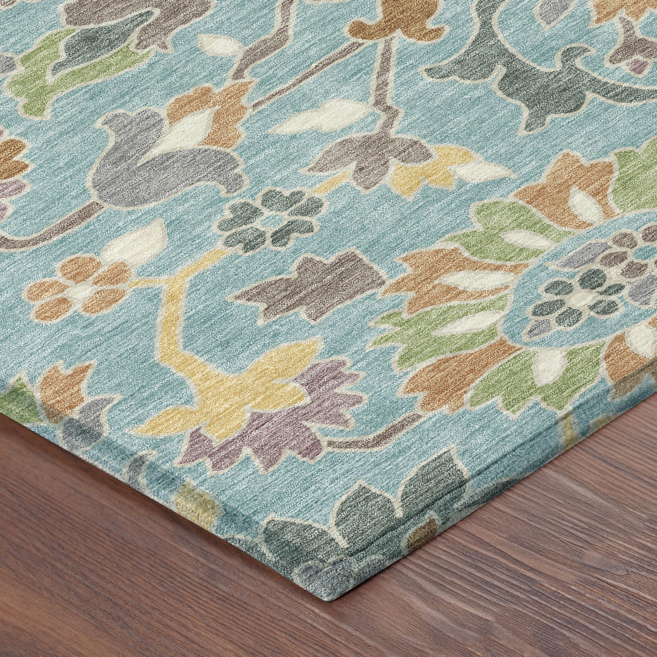 8' Teal Blue And Brown Round Floral Washable Indoor Outdoor Area Rug Homeroots Outdoor