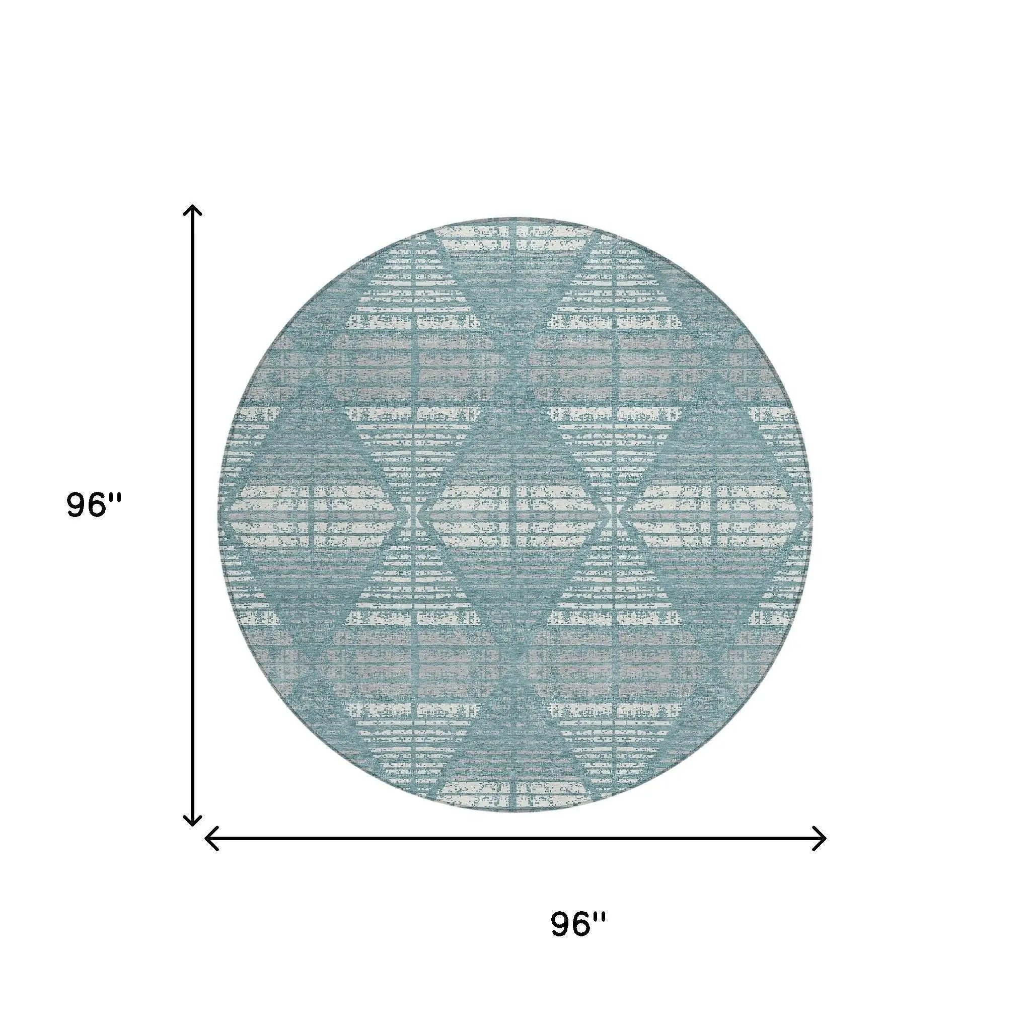 8' Teal Blue And Brown Round Geometric Washable Indoor Outdoor Area Rug Homeroots Outdoor