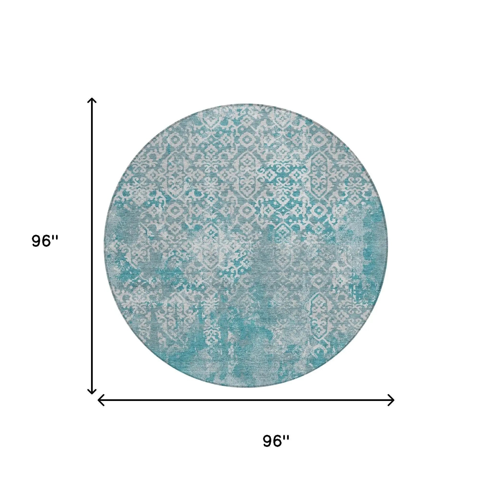 8' Teal Blue And Brown Round Oriental Washable Indoor Outdoor Area Rug Homeroots Outdoor