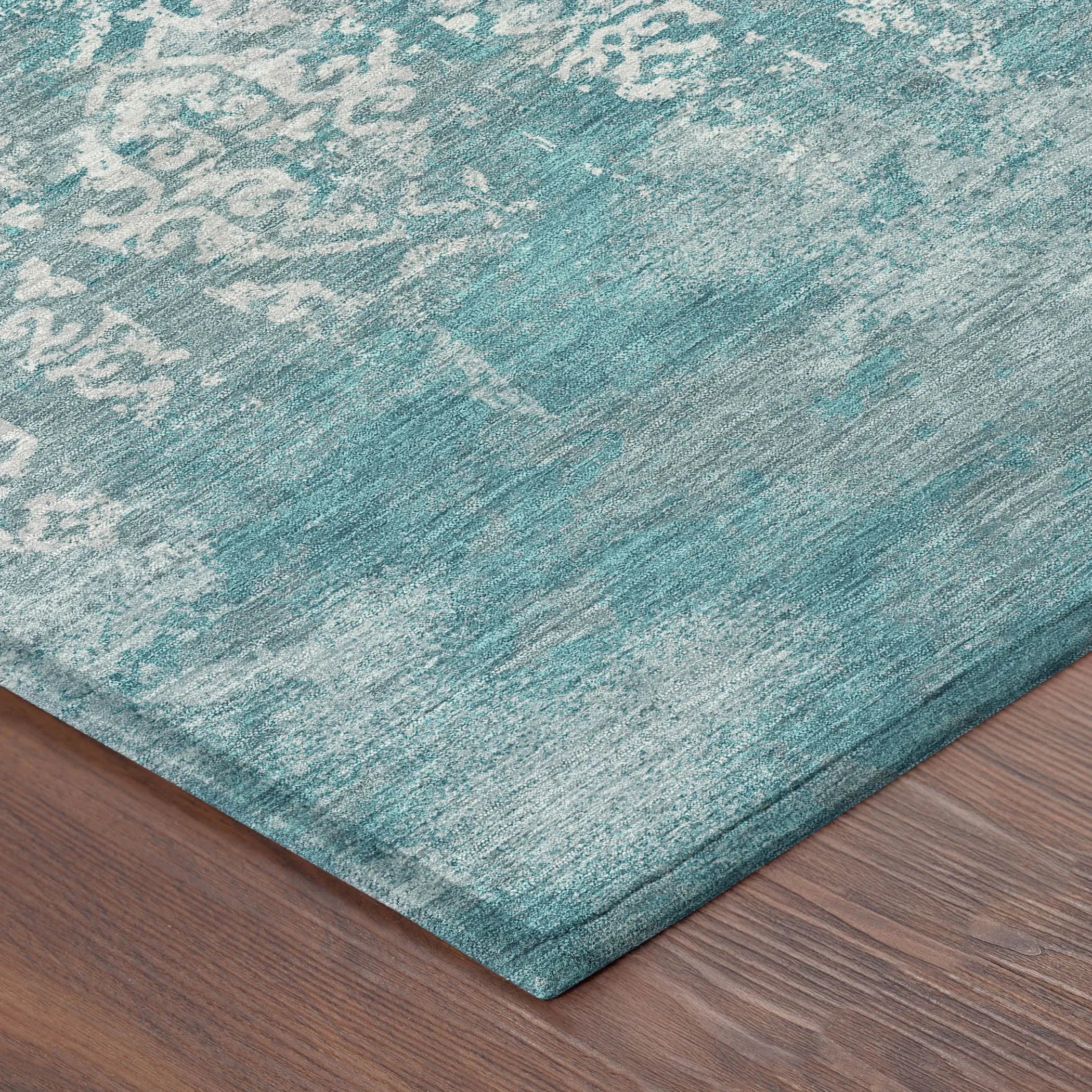 8' Teal Blue And Brown Round Oriental Washable Indoor Outdoor Area Rug Homeroots Outdoor