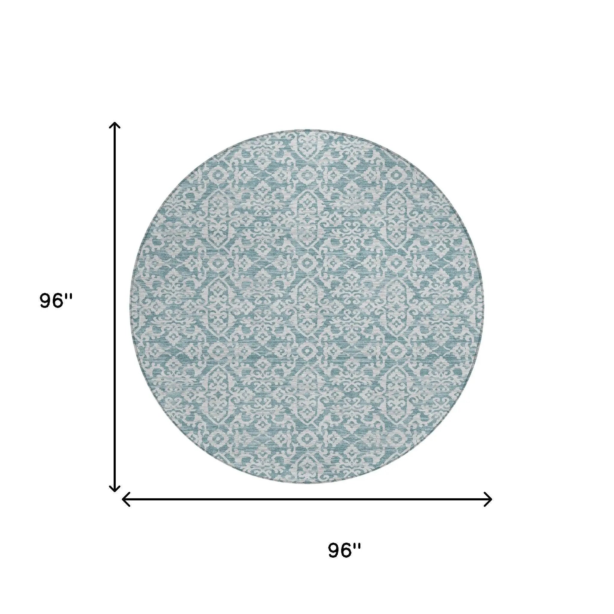 8' Teal Blue And Brown Round Oriental Washable Indoor Outdoor Area Rug Homeroots Outdoor