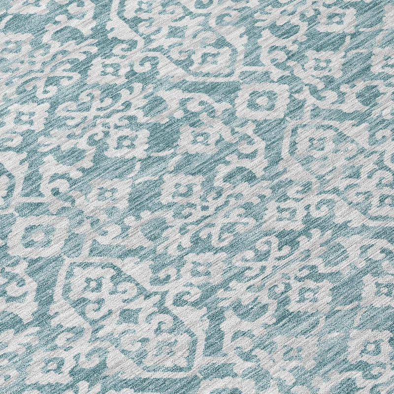 8' Teal Blue And Brown Round Oriental Washable Indoor Outdoor Area Rug Homeroots Outdoor