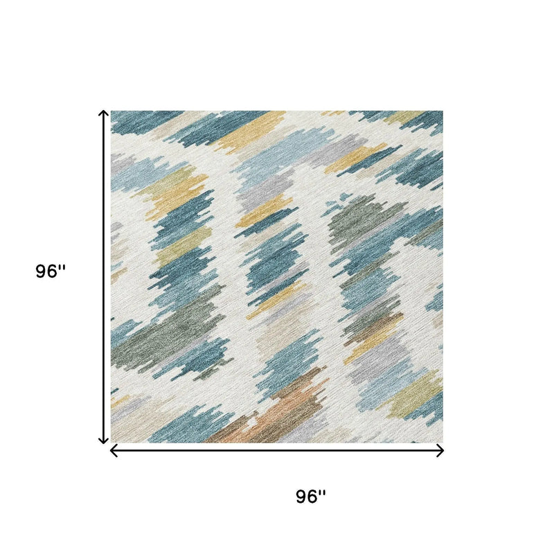 8' Teal Blue And Copper Round Tribal Washable Indoor Outdoor Area Rug Homeroots Outdoor