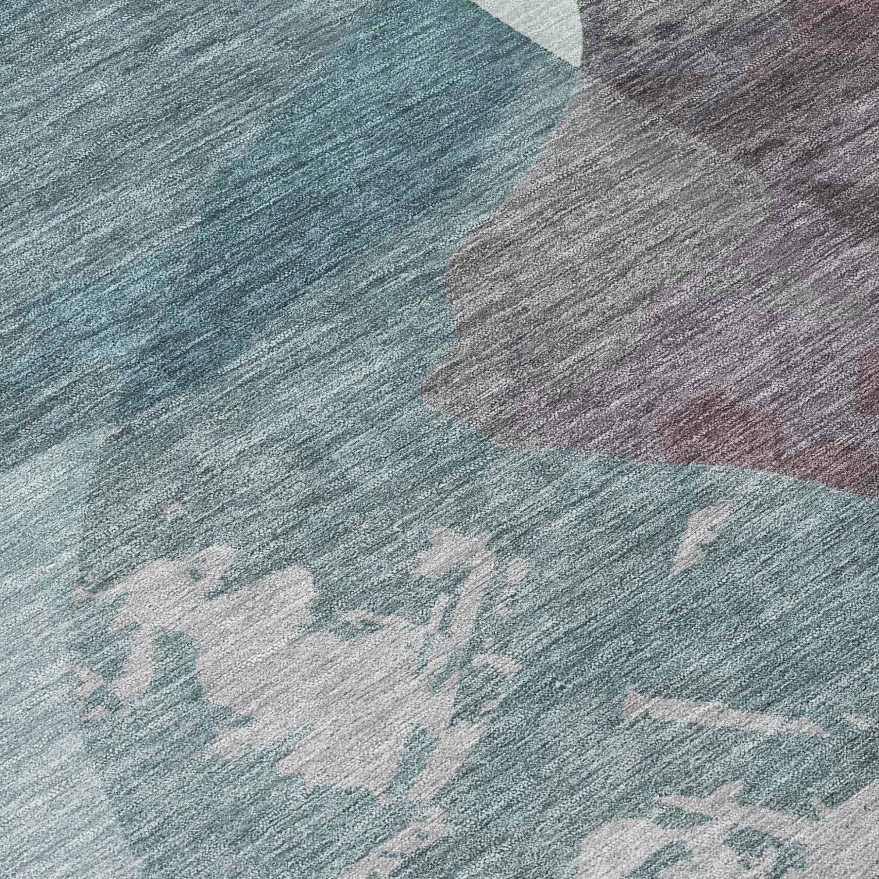 8' Teal Blue And Graphite Round Abstract Washable Indoor Outdoor Area Rug Homeroots Outdoor
