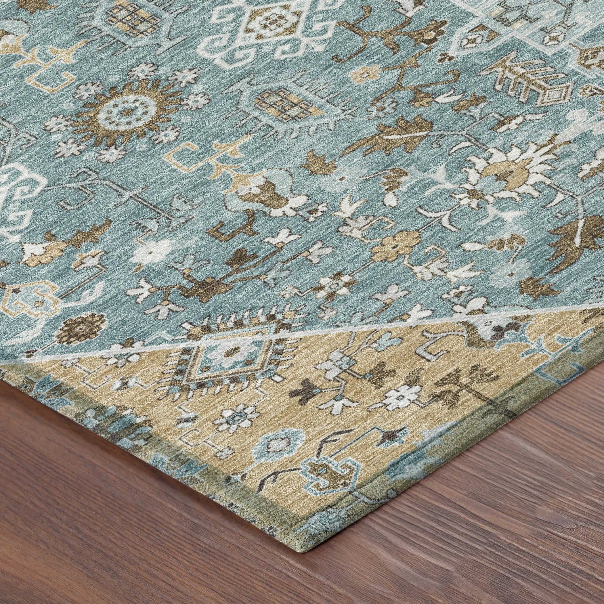 8' Teal Blue And Graphite Round Medallion Washable Indoor Outdoor Area Rug Homeroots Outdoor