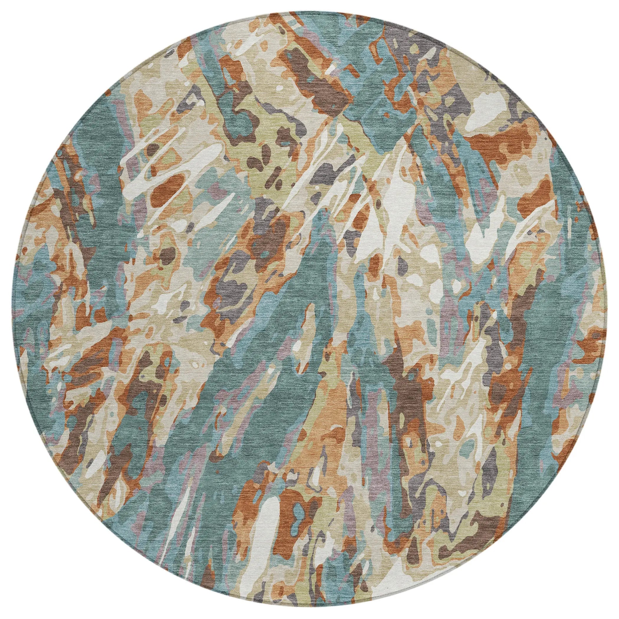 8' Teal Blue And Gray Round Abstract Washable Indoor Outdoor Area Rug Homeroots Outdoor