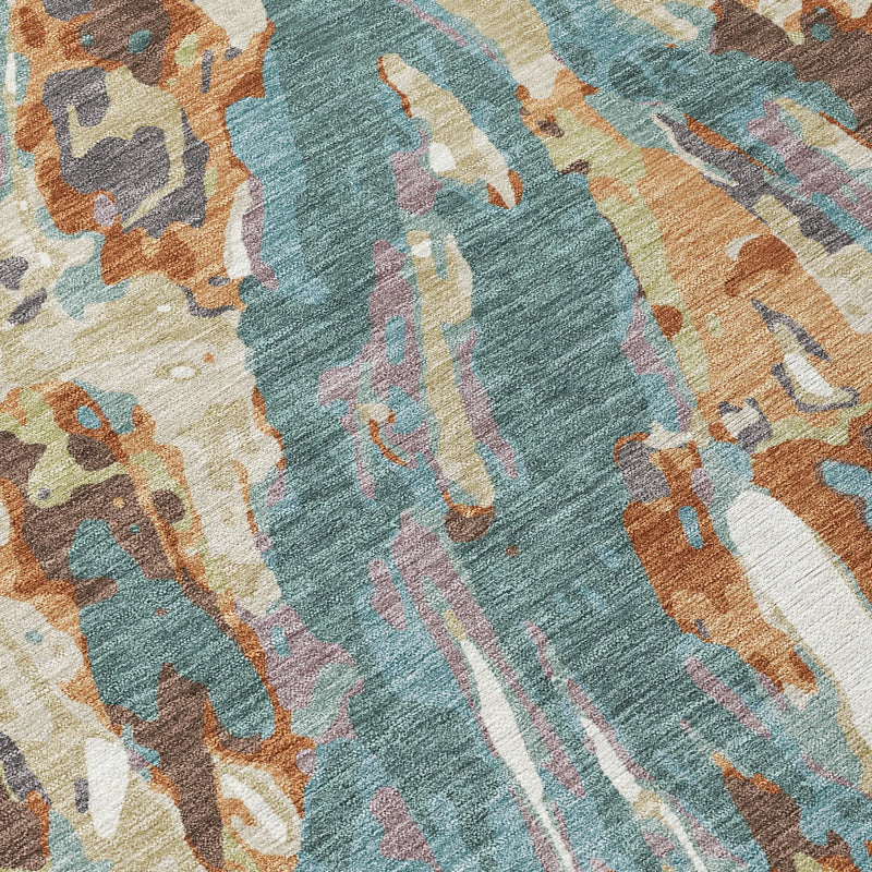 8' Teal Blue And Gray Round Abstract Washable Indoor Outdoor Area Rug Homeroots Outdoor