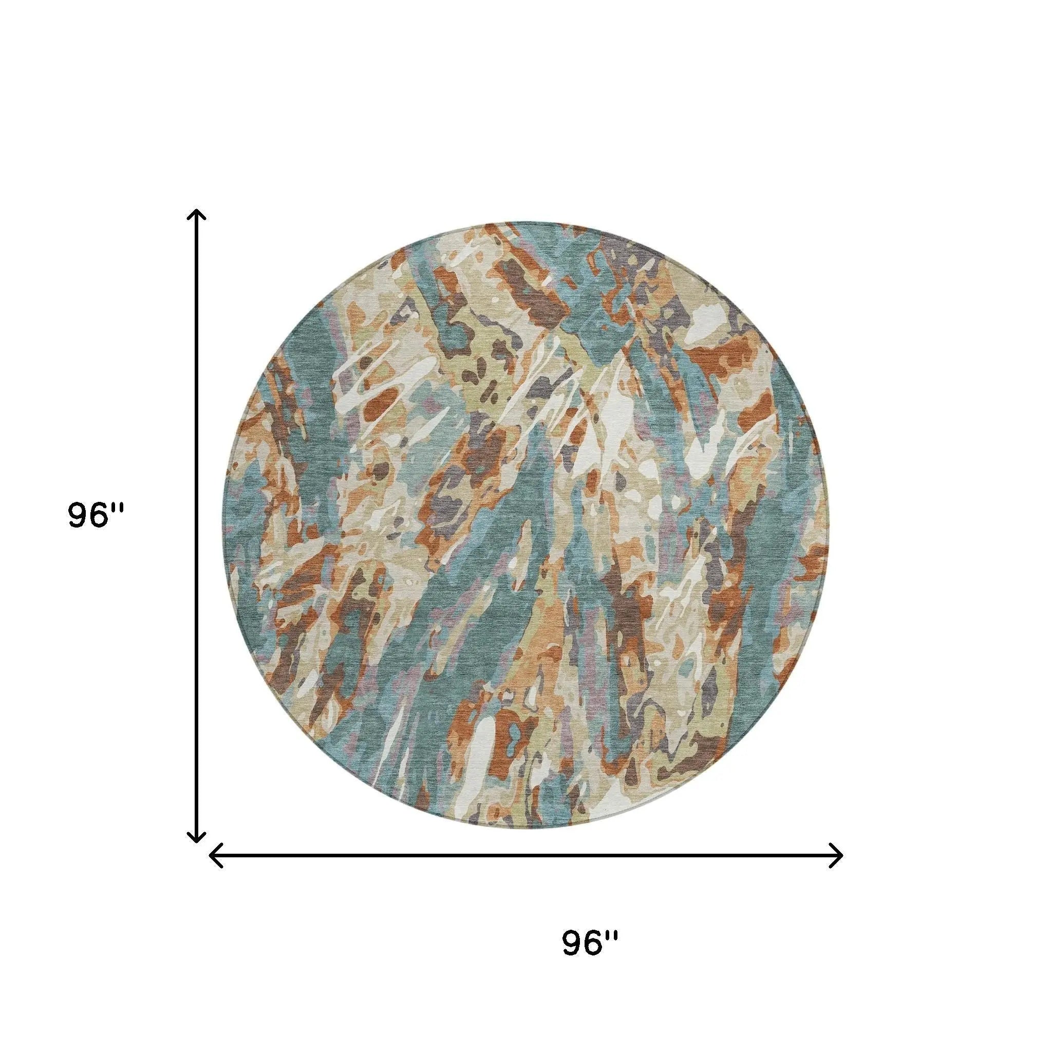 8' Teal Blue And Gray Round Abstract Washable Indoor Outdoor Area Rug Homeroots Outdoor