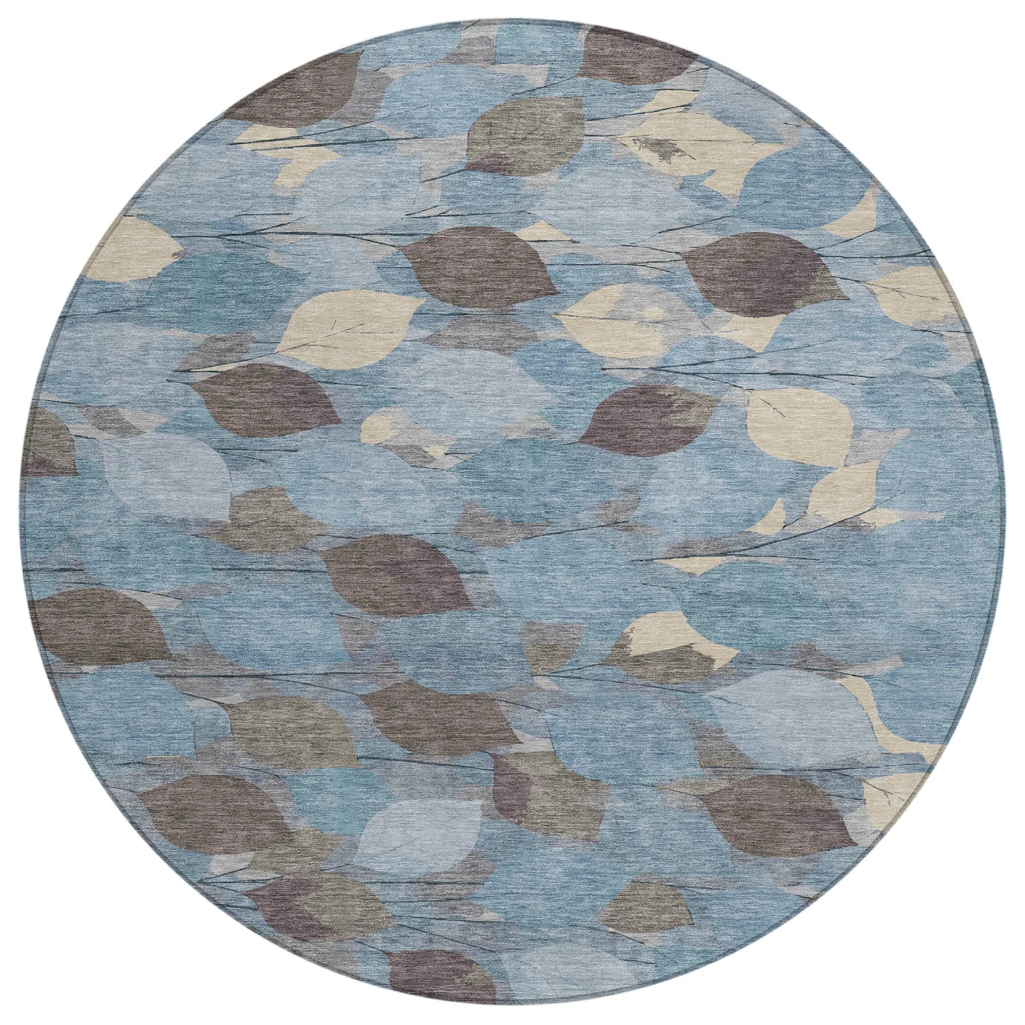 8' Teal Blue And Gray Round Floral Washable Indoor Outdoor Area Rug Homeroots Outdoor
