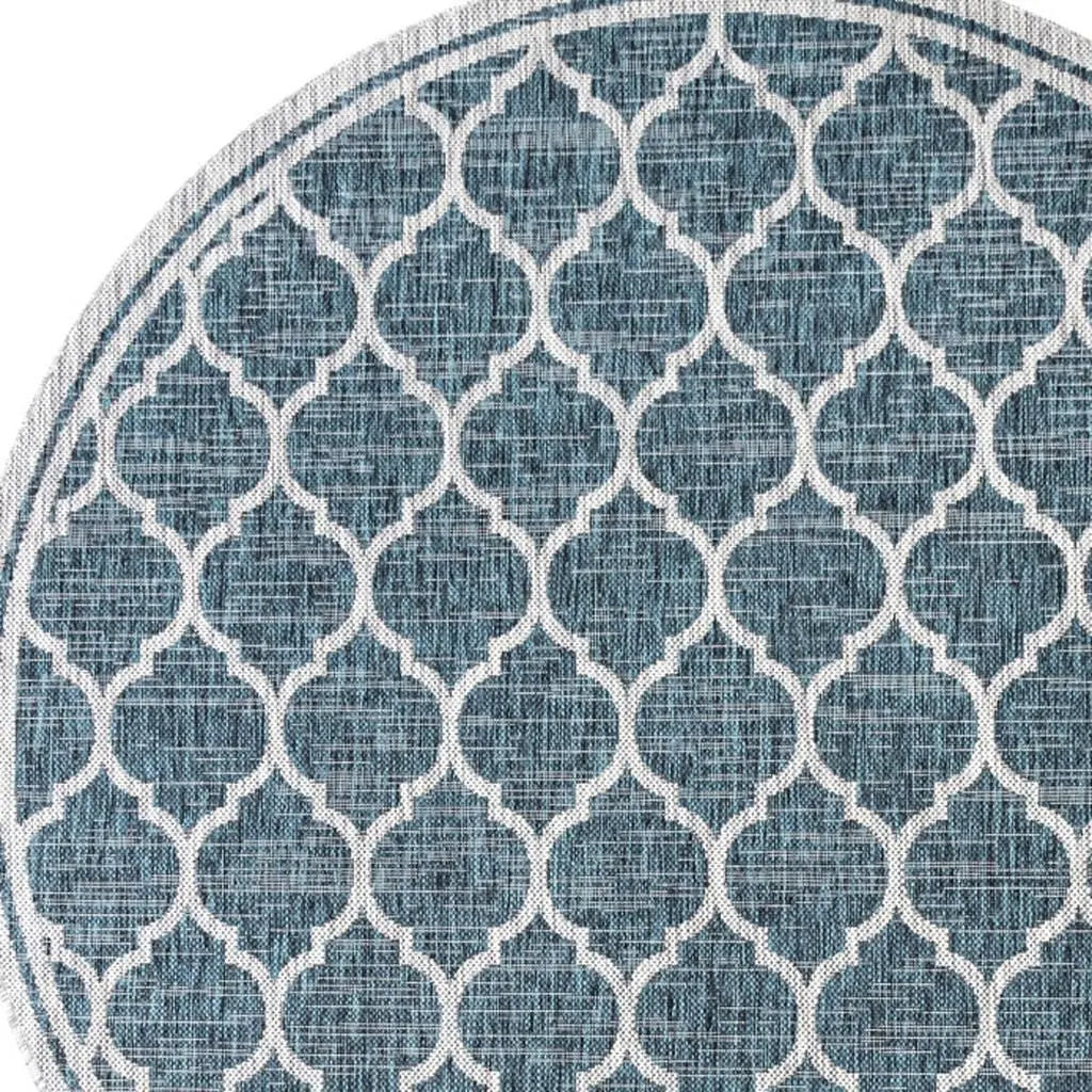 8' Teal Blue And Gray Round Geometric Indoor Outdoor Area Rug Homeroots Outdoor