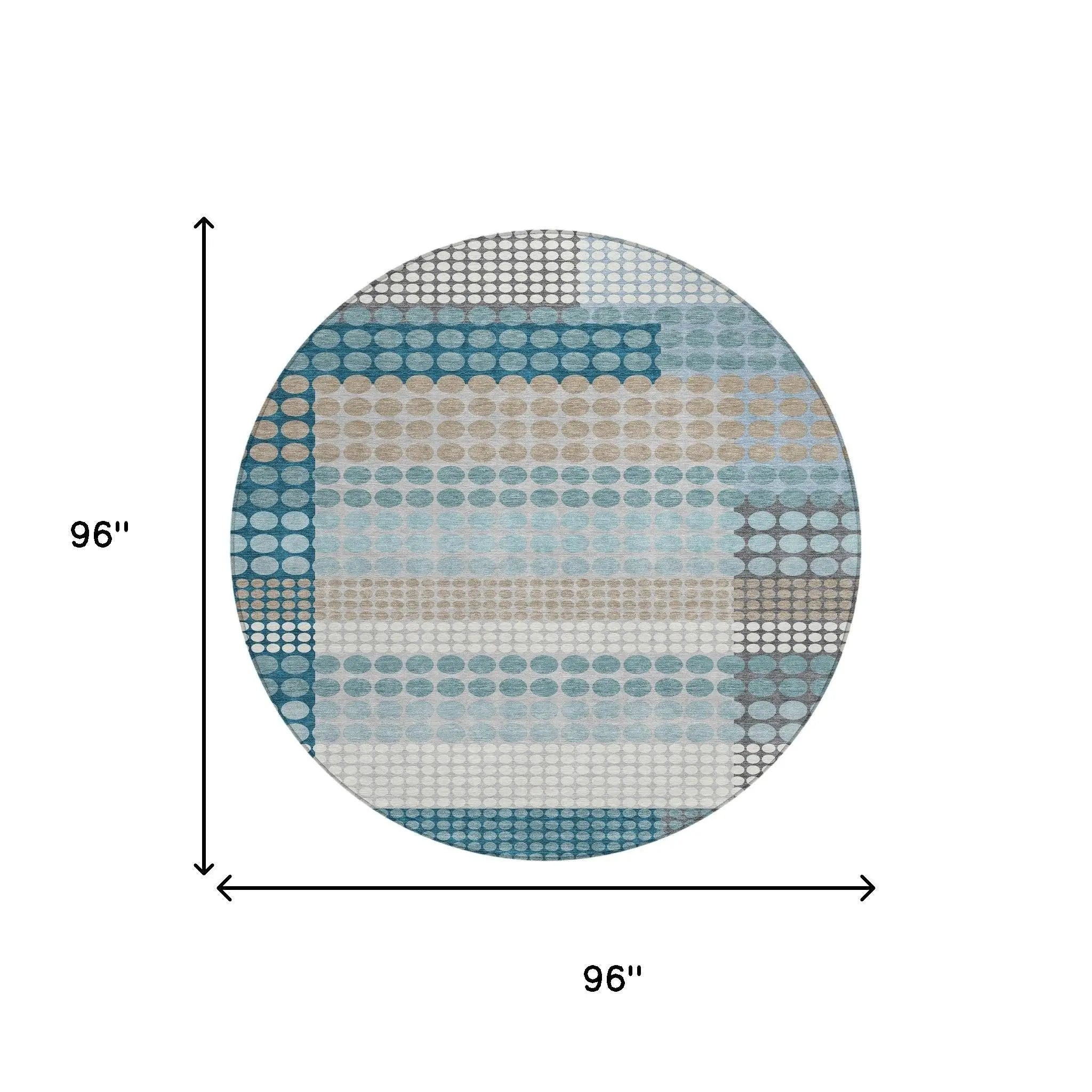 8' Teal Blue And Gray Round Geometric Washable Indoor Outdoor Area Rug Homeroots Outdoor