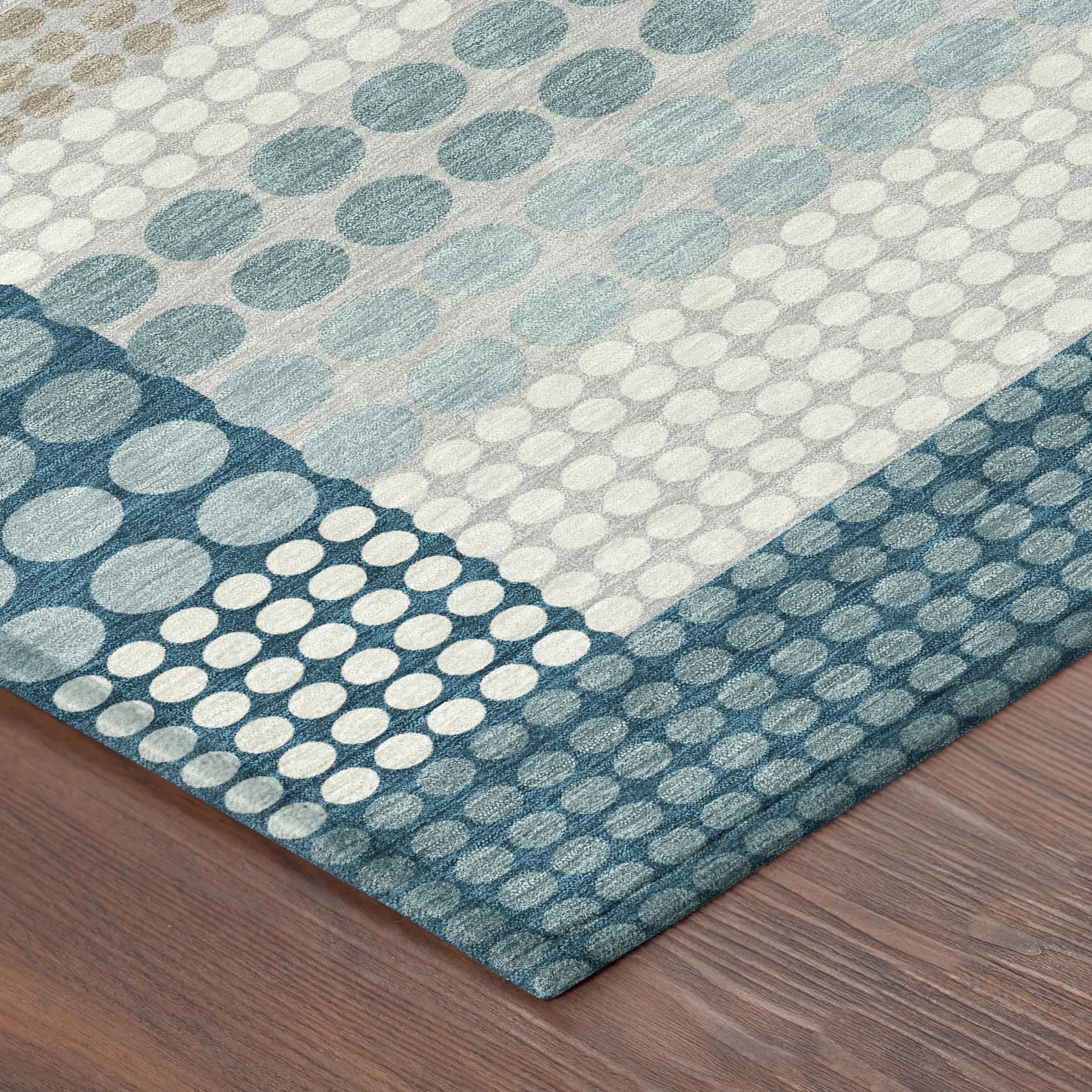 8' Teal Blue And Gray Round Geometric Washable Indoor Outdoor Area Rug Homeroots Outdoor