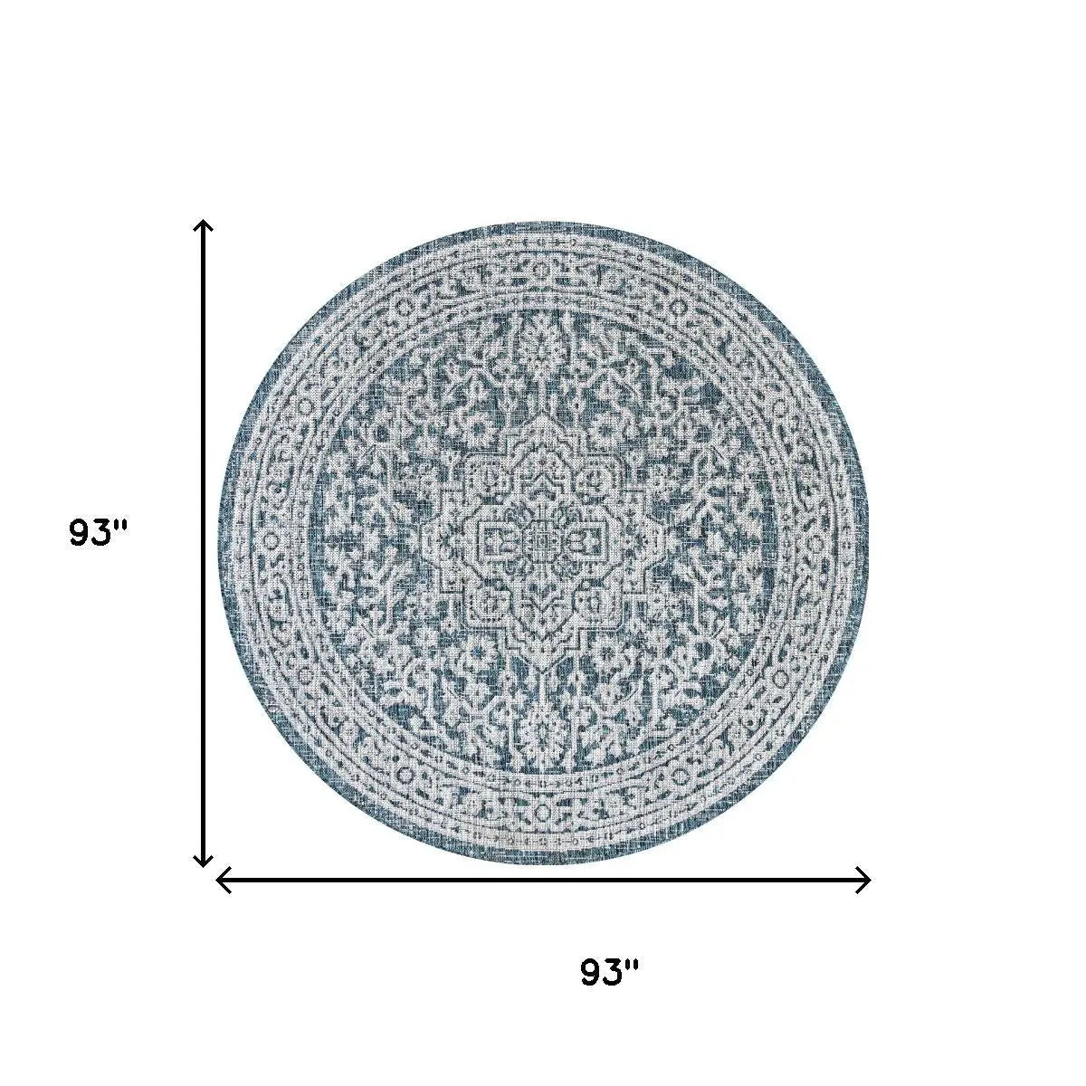 8' Teal Blue And Gray Round Medallion Indoor Outdoor Area Rug Homeroots Outdoor