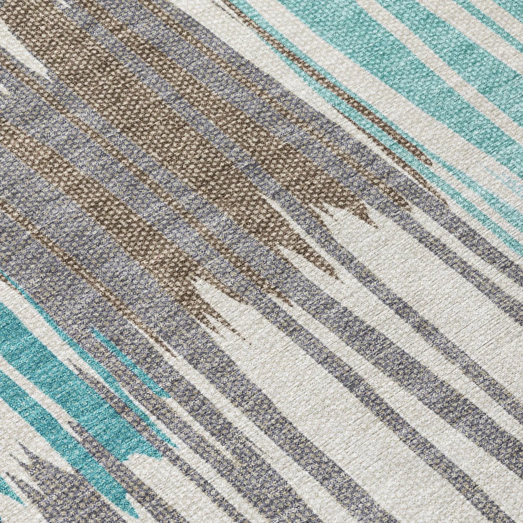 8' Teal Blue And Gray Round Striped Washable Indoor Outdoor Area Rug Homeroots Outdoor