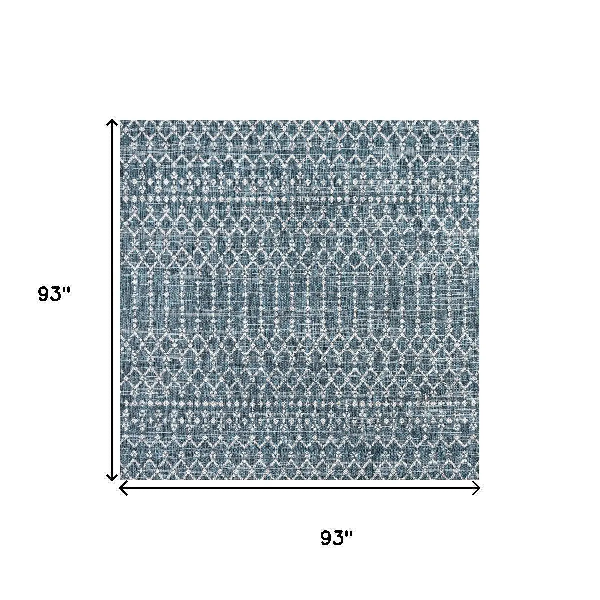 8' Teal Blue And Gray Square Trellis Indoor Outdoor Area Rug Homeroots Outdoor