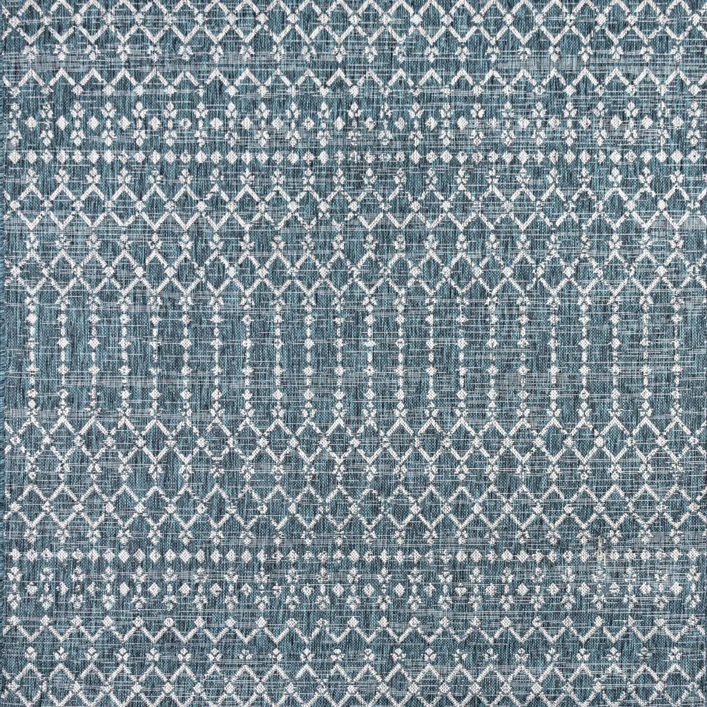 8' Teal Blue And Gray Square Trellis Indoor Outdoor Area Rug Homeroots Outdoor