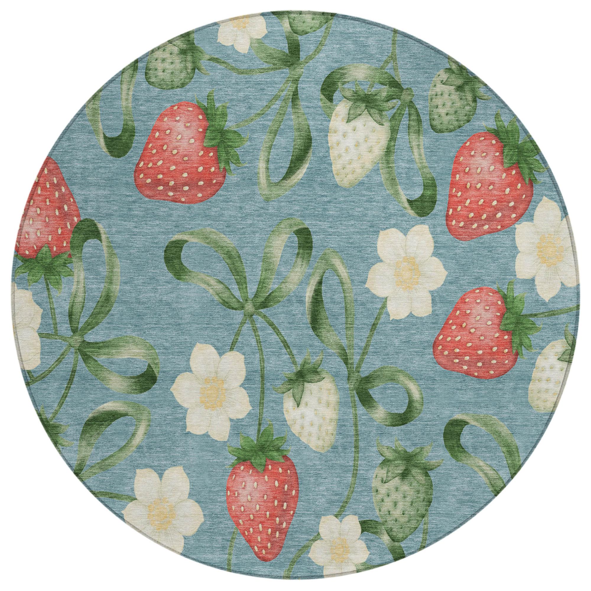 8' Teal Blue And Green Round Floral Washable Indoor Outdoor Area Rug Homeroots Outdoor