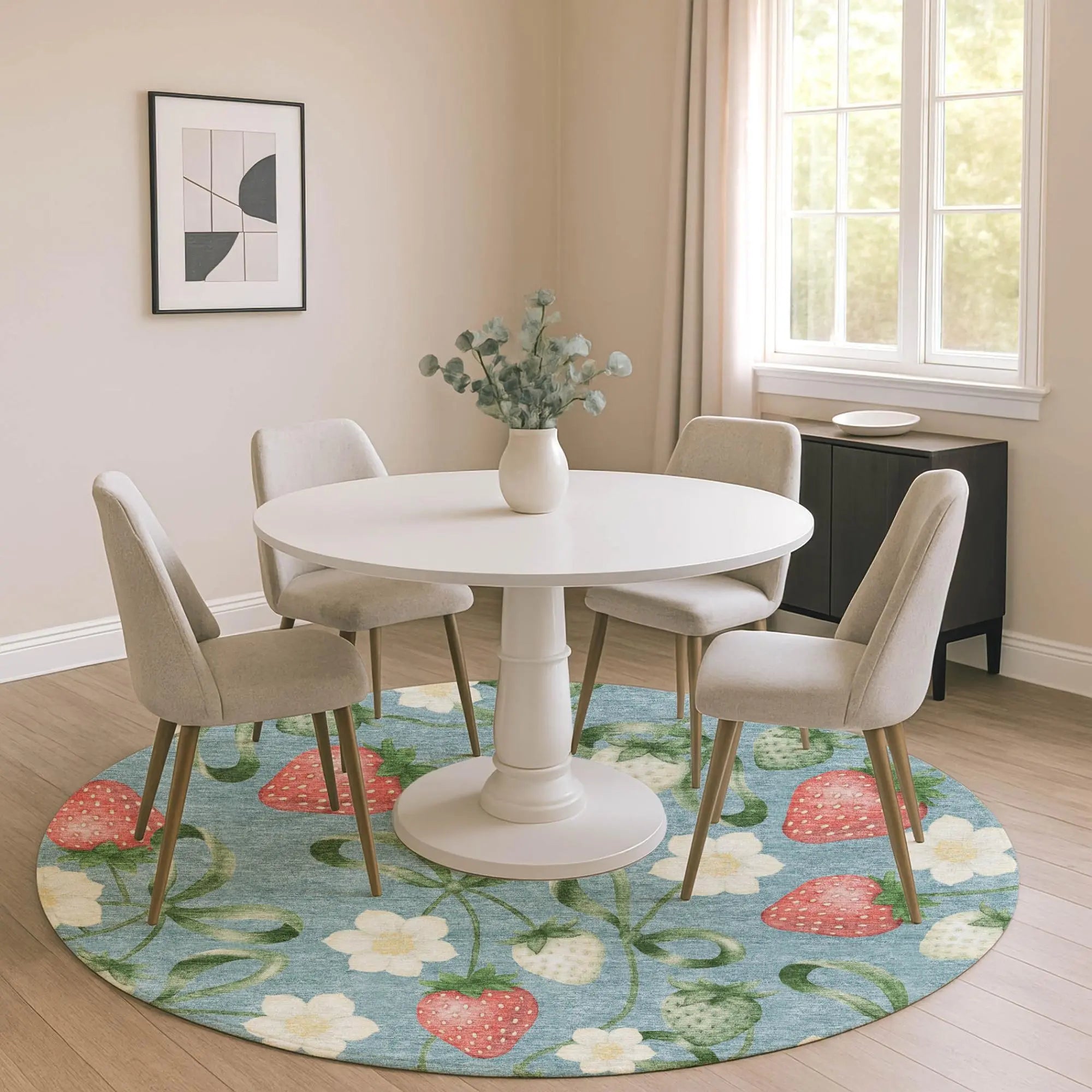 8' Teal Blue And Green Round Floral Washable Indoor Outdoor Area Rug Homeroots Outdoor