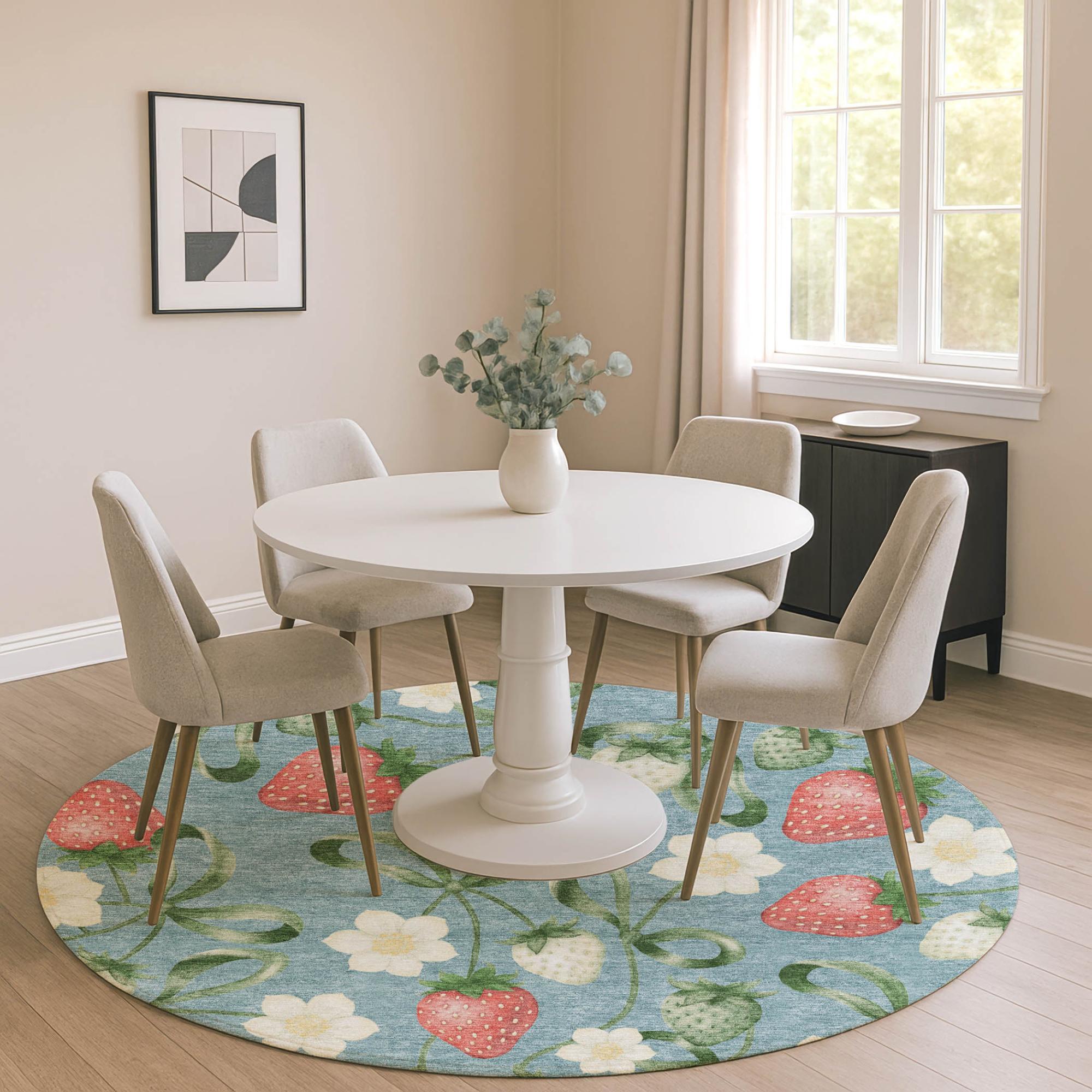 8' Teal Blue And Green Round Floral Washable Indoor Outdoor Area Rug Homeroots Outdoor